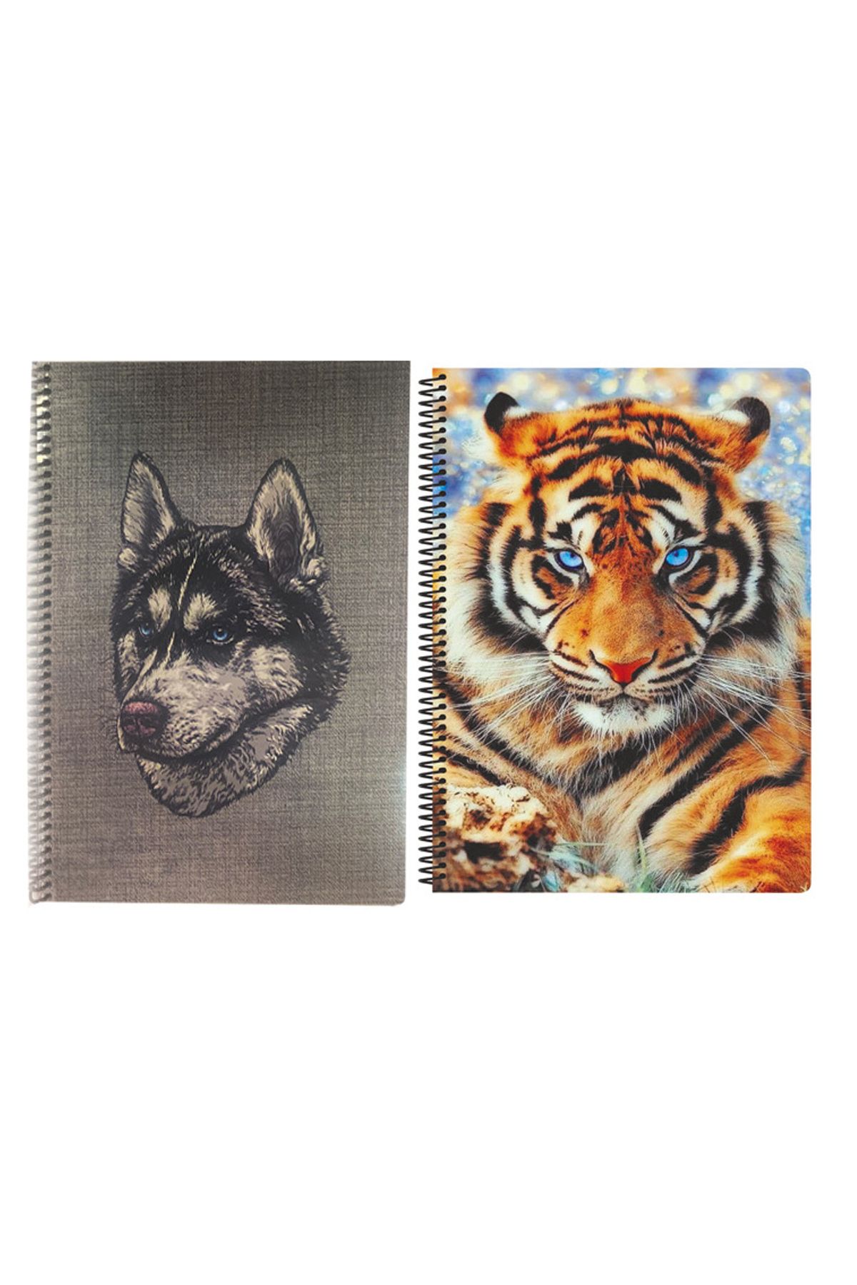 FLY COLOR-A4 Spiral Notebook Set - 96 Sheets Checked Tiger and Wolf Pattern, 2-Piece P.P Cover 1