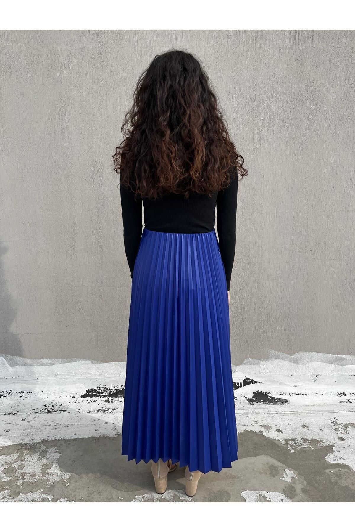 520CK PLEATED SKIRT BLUE TESETURER SKIRT Trendyol
