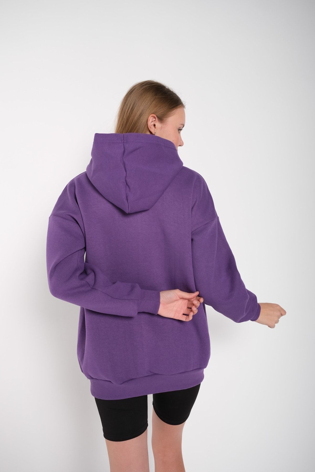 MODAGEN-Damska fioletowa bluza oversize z kapturem w jednolitym kolorze 7