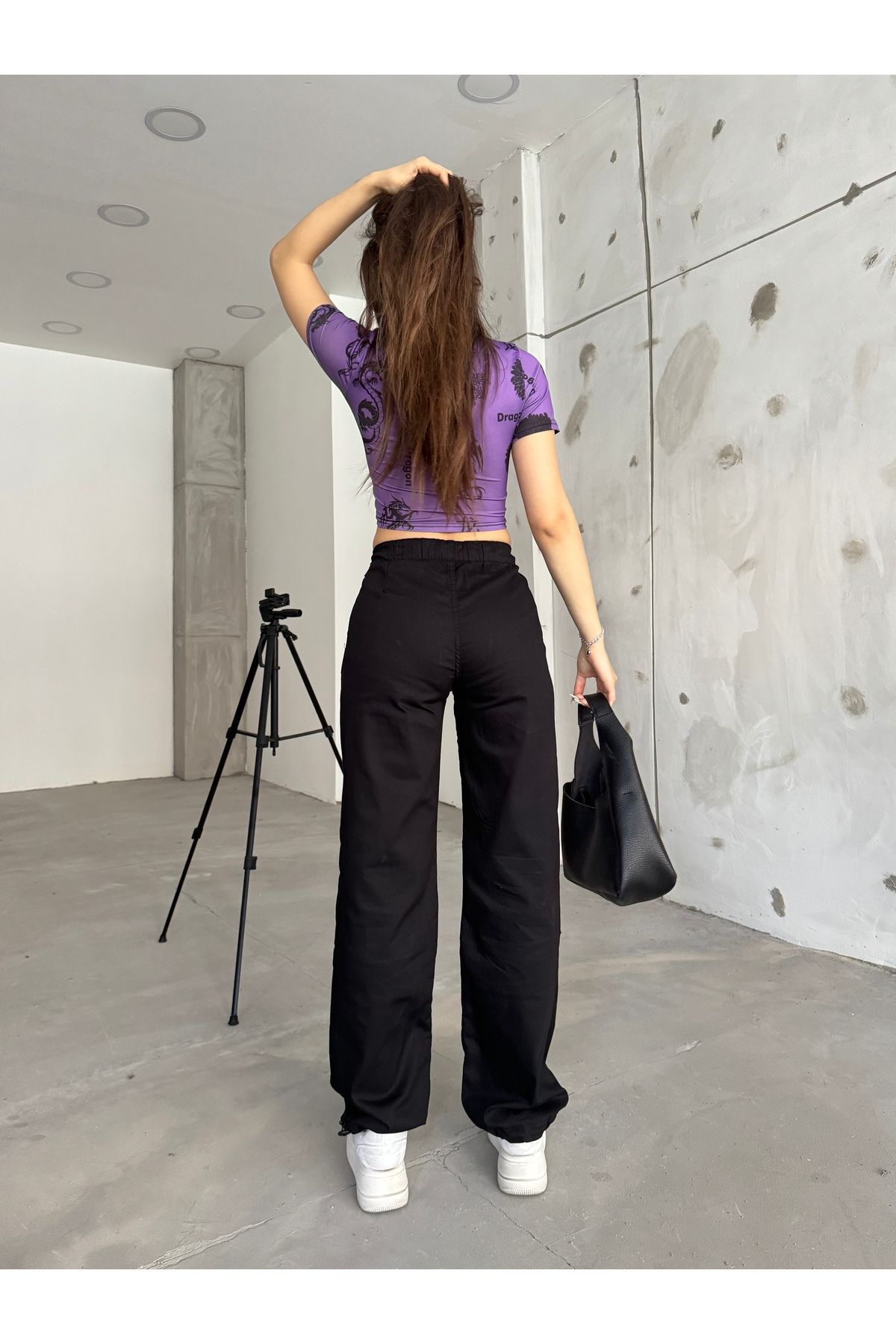 BİKELİFE-Schwarze Stopper-Fallschirmhose für Damen 4