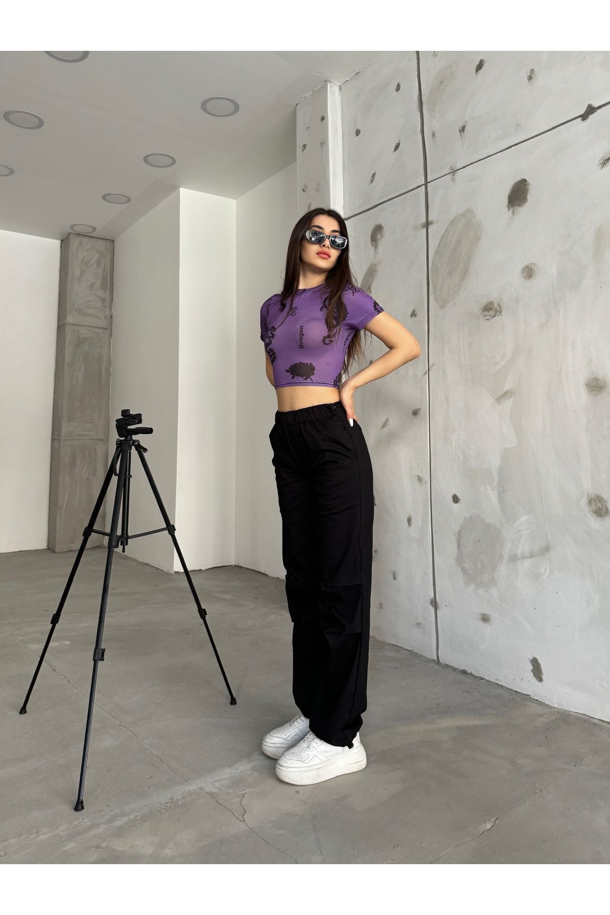 BİKELİFE-Schwarze Stopper-Fallschirmhose für Damen 5