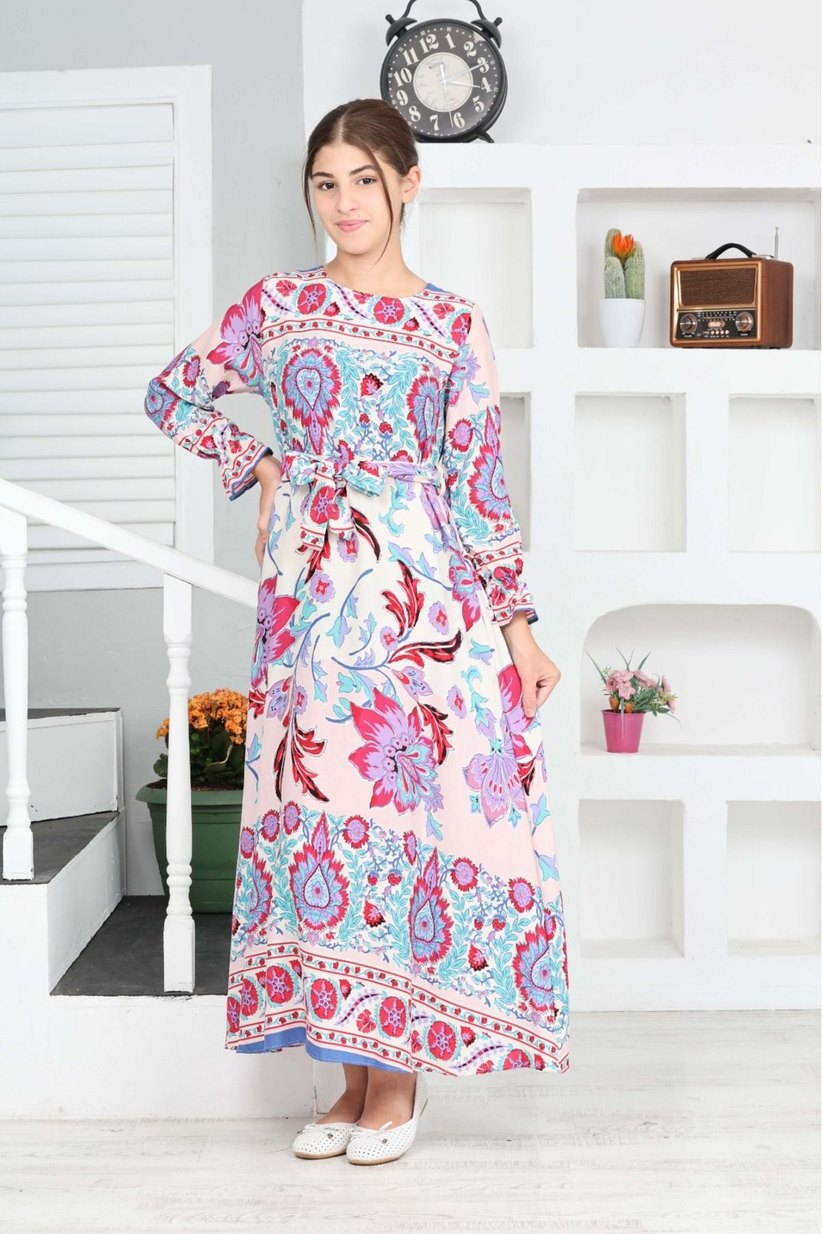 Asortik Kids-Μακρύ Φόρεμα Hijab - Κορίτσι, Βαμβακερή Βισκόζη 4