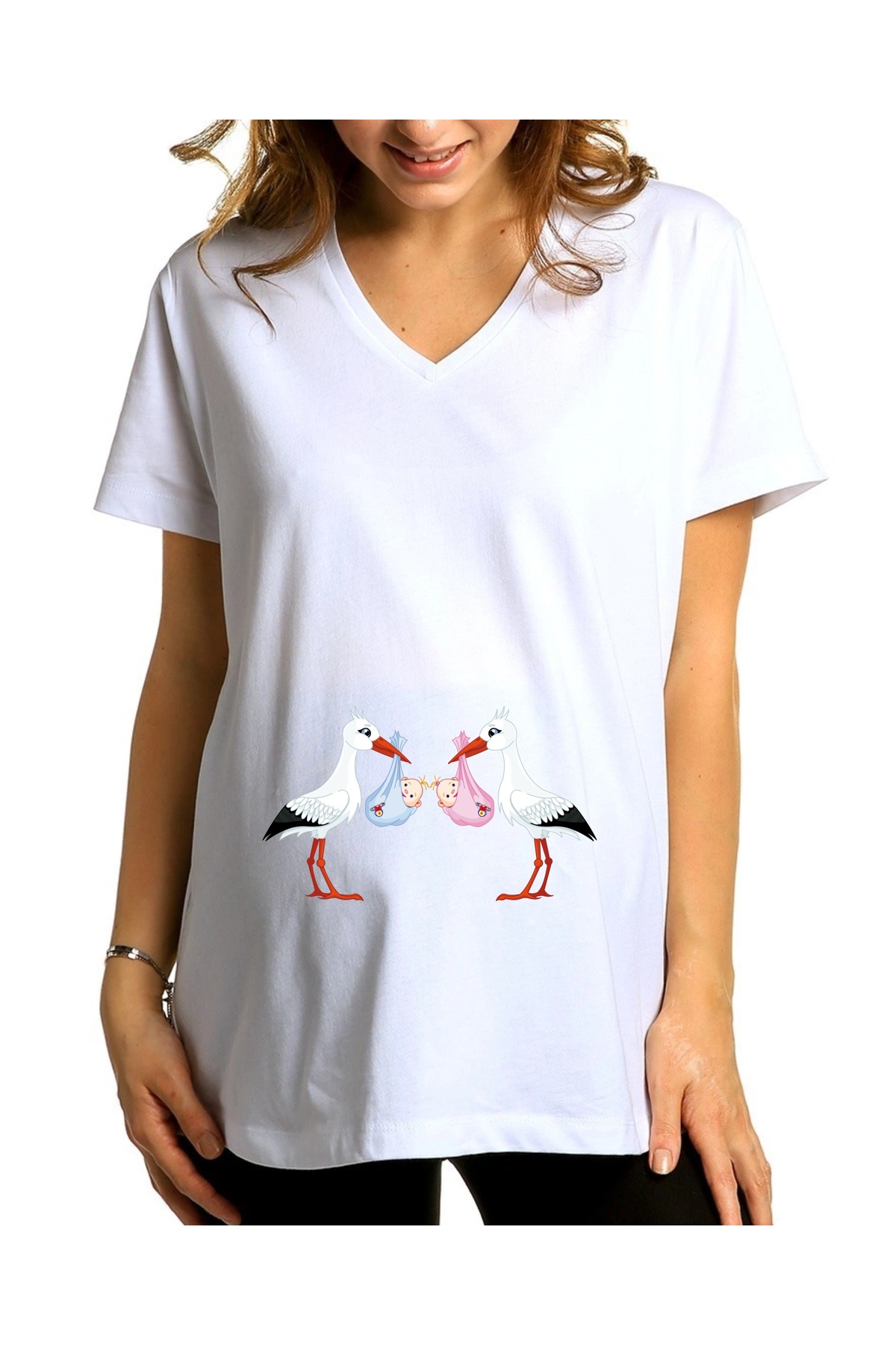 TWIN BABY STORK BOYS & GIRLS PRINTED MATERNITY T-SHIRT