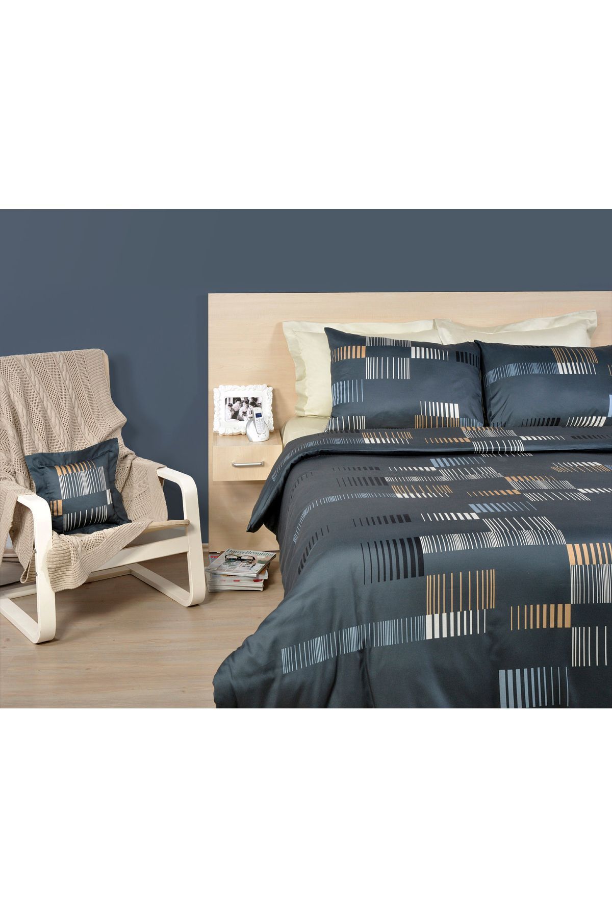 Eponj Home-Μονό Σετ Παπλωματοθήκης Easy-Iron Trace Anthracite 3