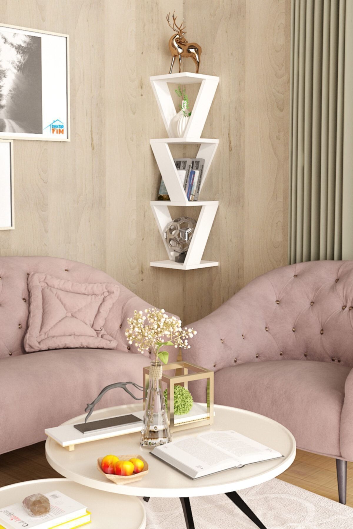 DEKORFİM-Defne Corner Shelf White 3