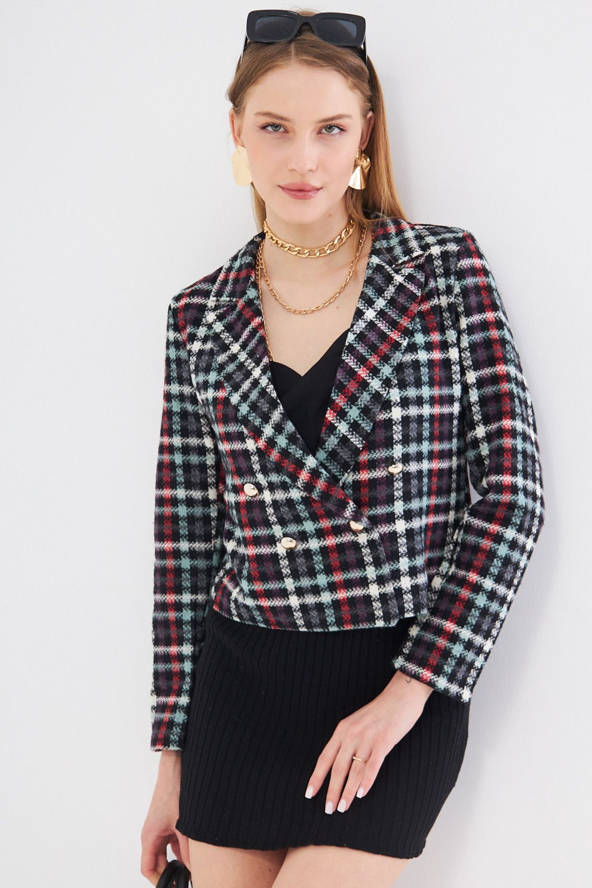 veste en tweed à col double pour femme chagla green arm 24k001014