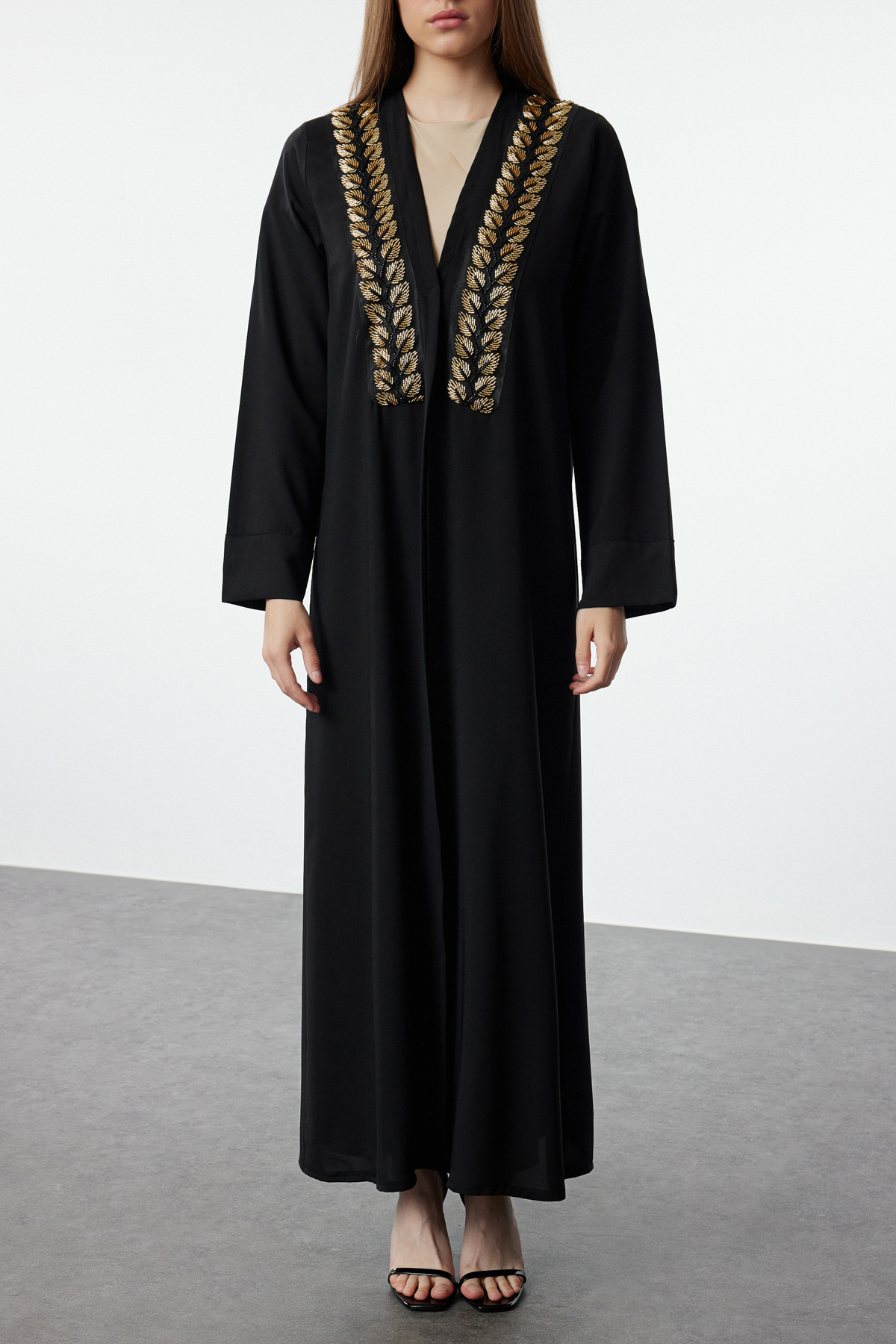 Trendyol Modest-Black Stone Embroideed Woven - Cap, Ferace and Abaya TCTAW25KF00009 3