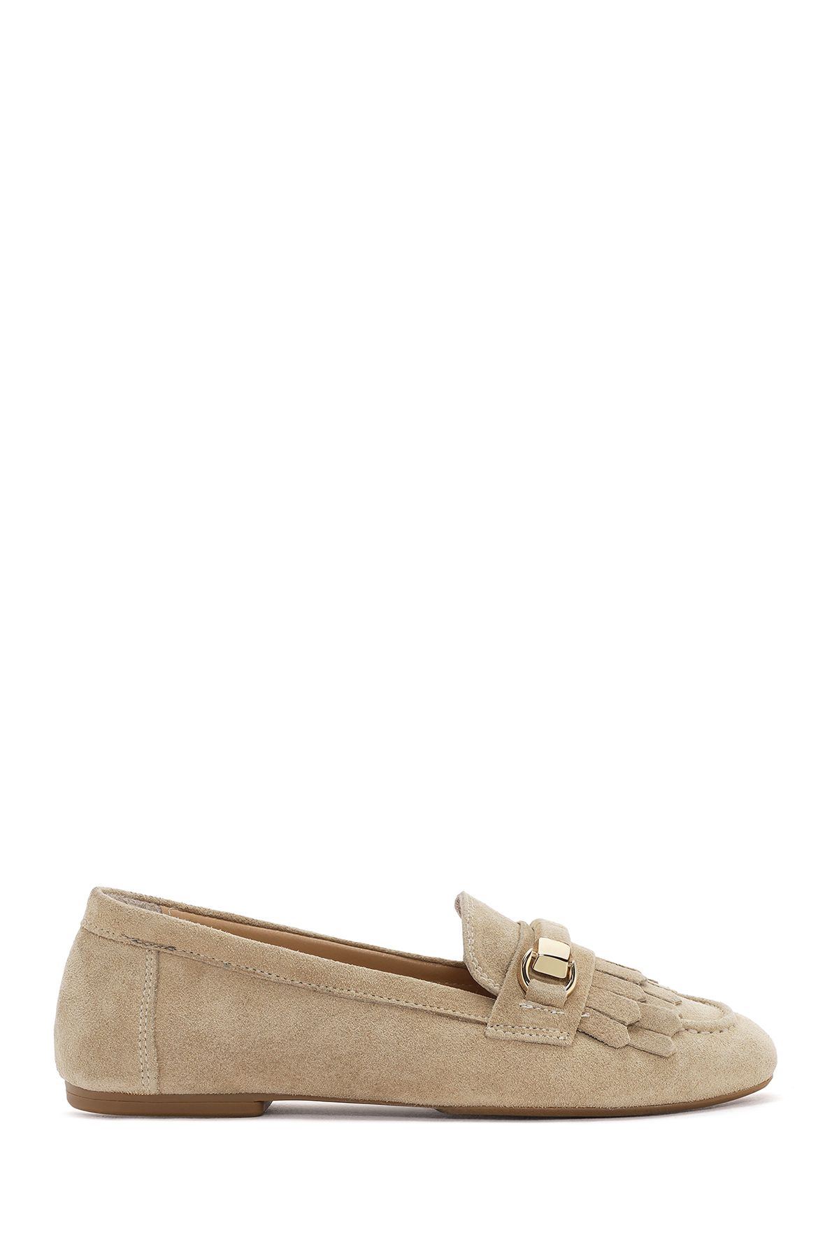لوفر نود زنانه چرمی Beige Loafer 24SFD202210 اورجینال Derimod