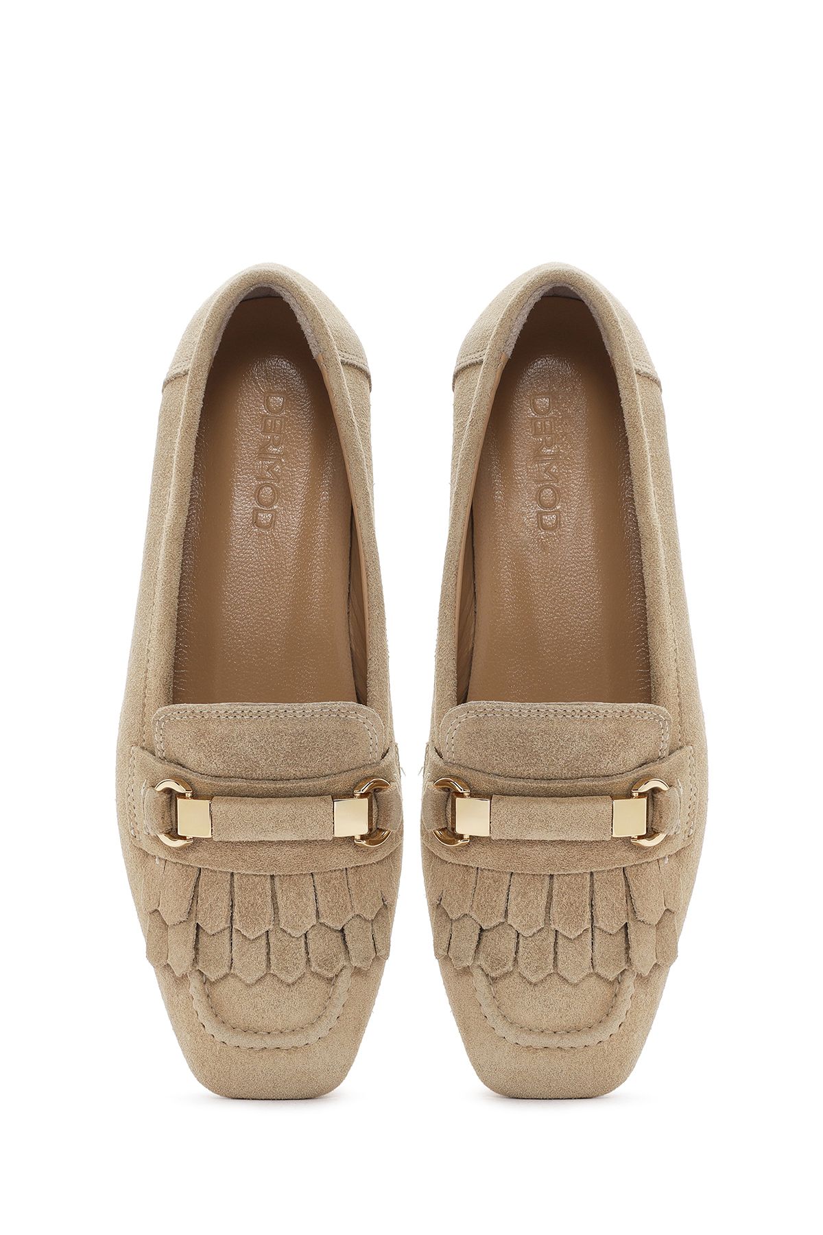 لوفر نود زنانه چرمی Beige Loafer 24SFD202210 اورجینال Derimod