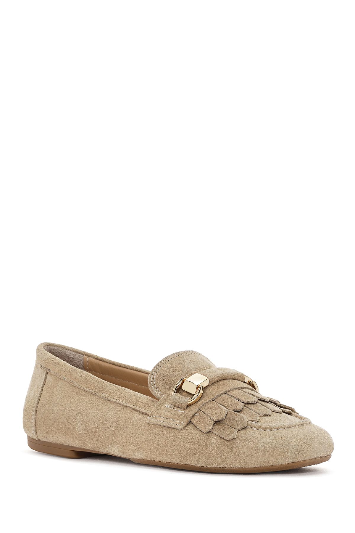 لوفر نود زنانه چرمی Beige Loafer 24SFD202210 اورجینال Derimod