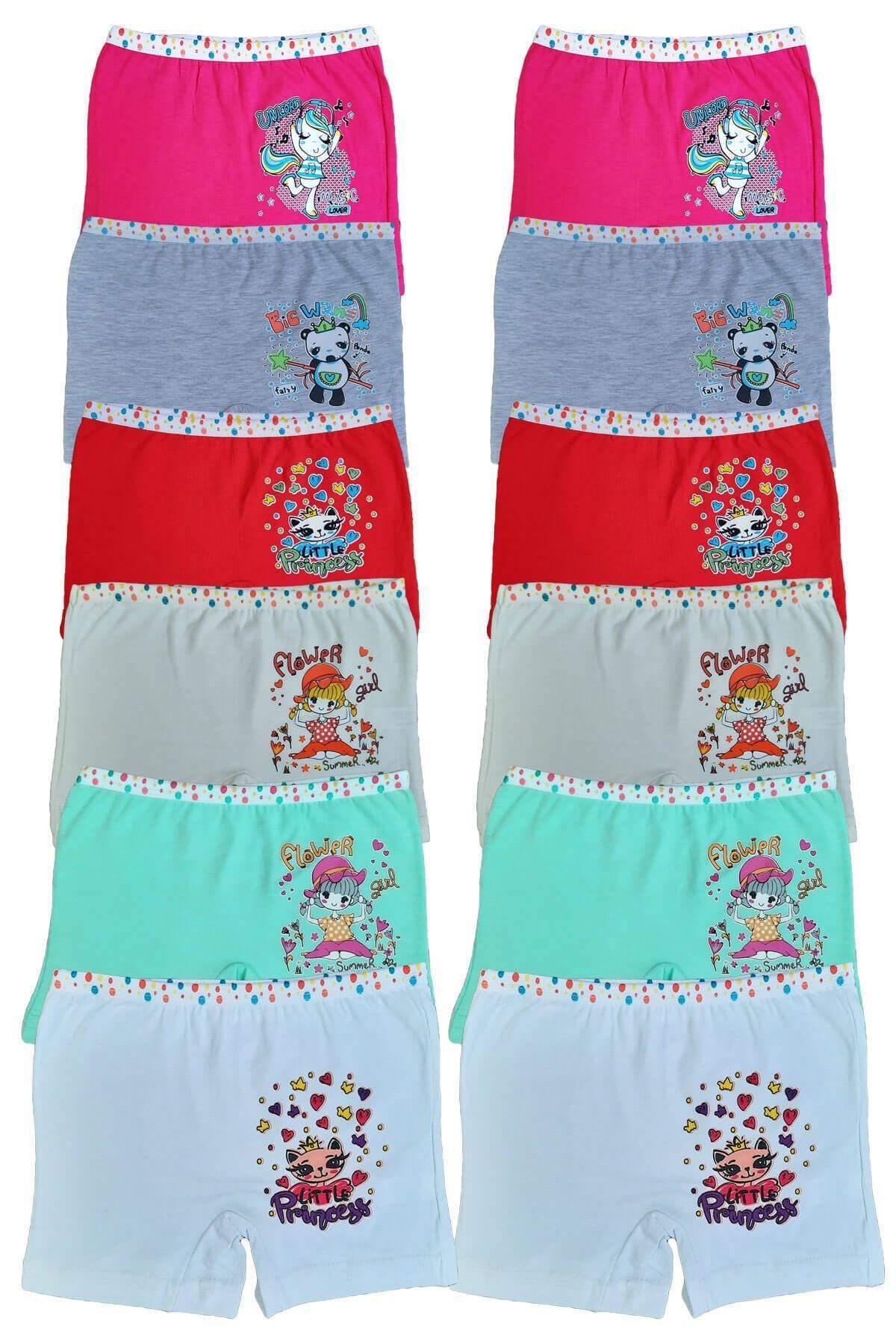 Dondeza-12 Pack Girl's Colorful Lycra Cotton Boxer Panties 1