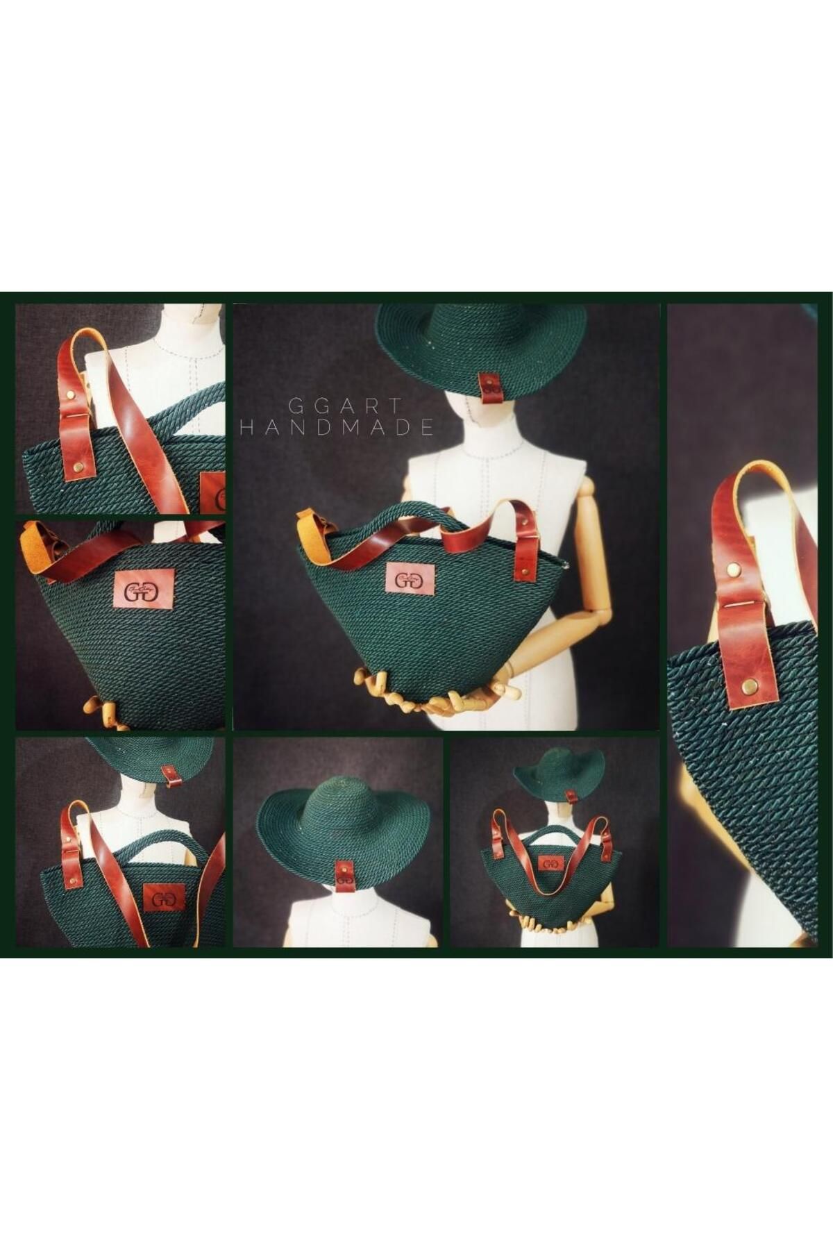 Handmade Genuine Leather Macrame Shoulder Bag Hat Set