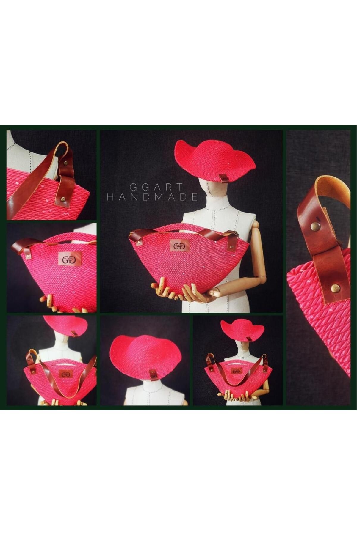 Handmade Genuine Leather Macrame Shoulder Bag Hat Set