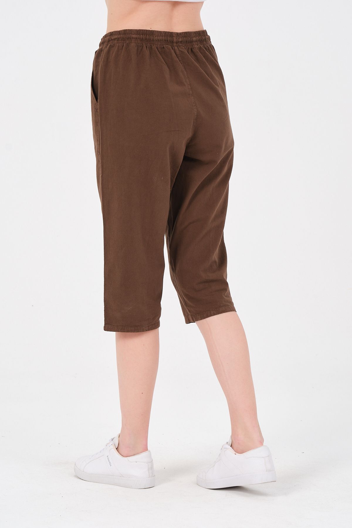 Bağcıklı Oversize Uzun Unisex Bermuda Şort Ham Bez Pamuklu Keten Kapri Şort - 7