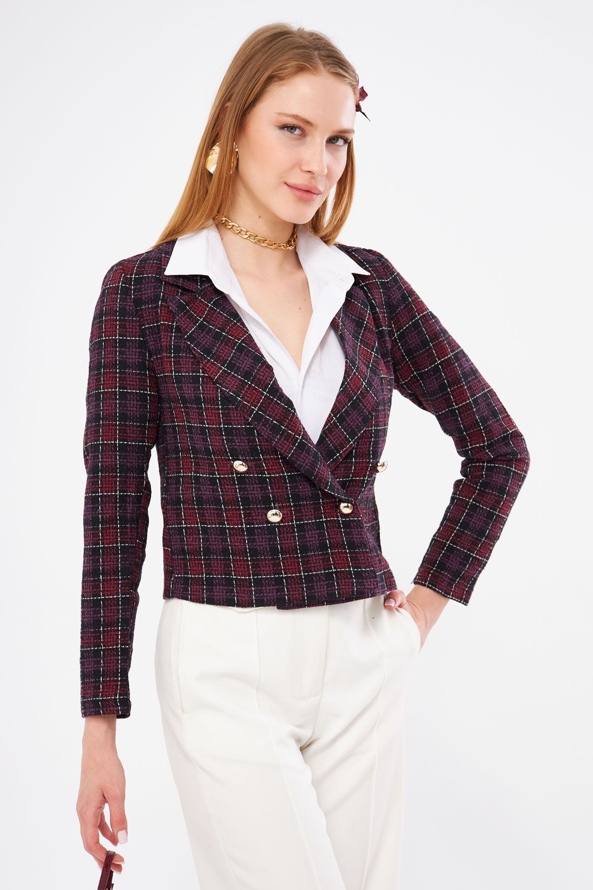 veste en tweed à col double pour femmes purdue