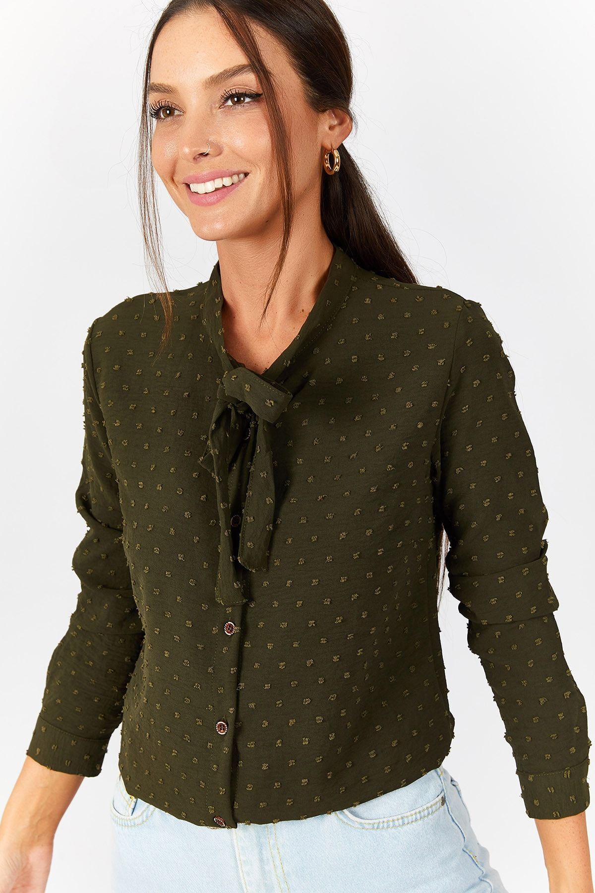 armonika-Dámská vzorovaná košile s khaki límečkem ARM-20K001150 3