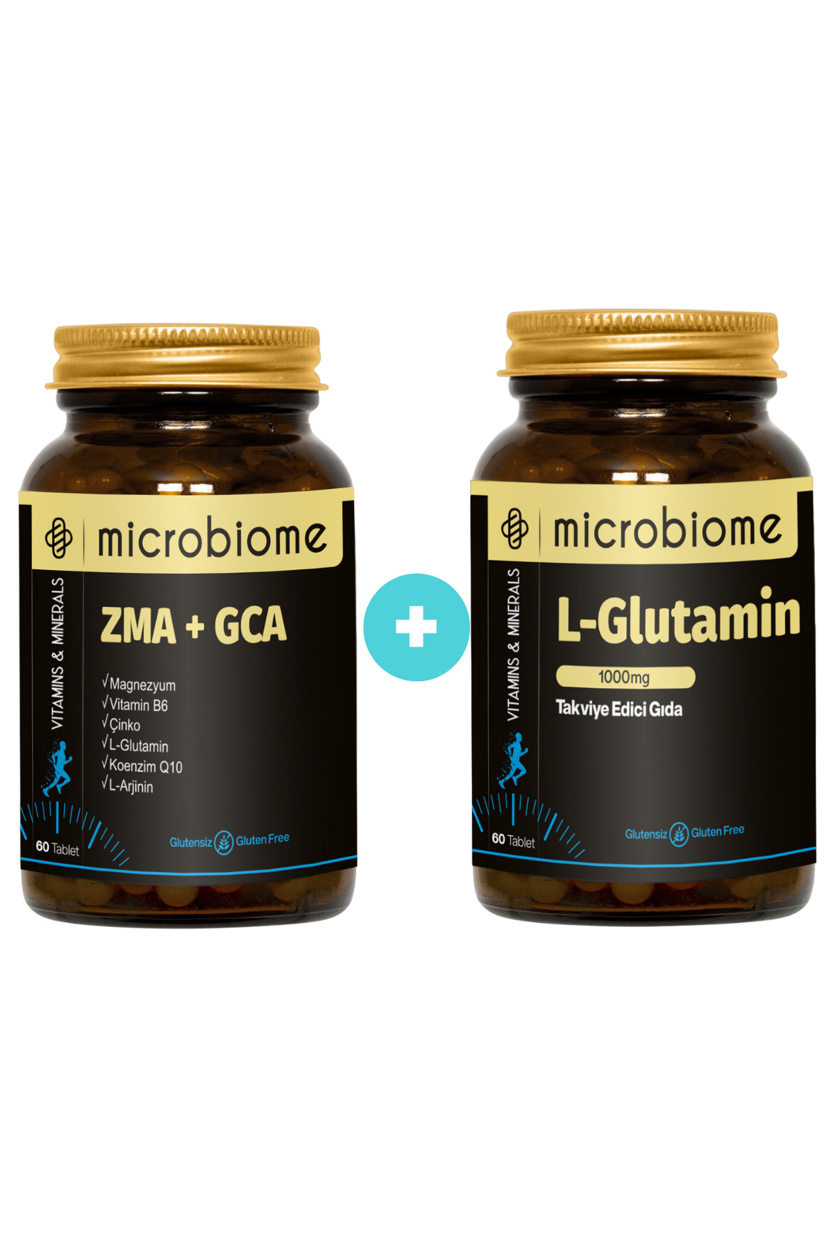Microbiome 2'li Paket: L-Glutamin 60 Tablet + ZMA GCA 60 Tablet Aminoasit Sporcu Takviye Paketi
