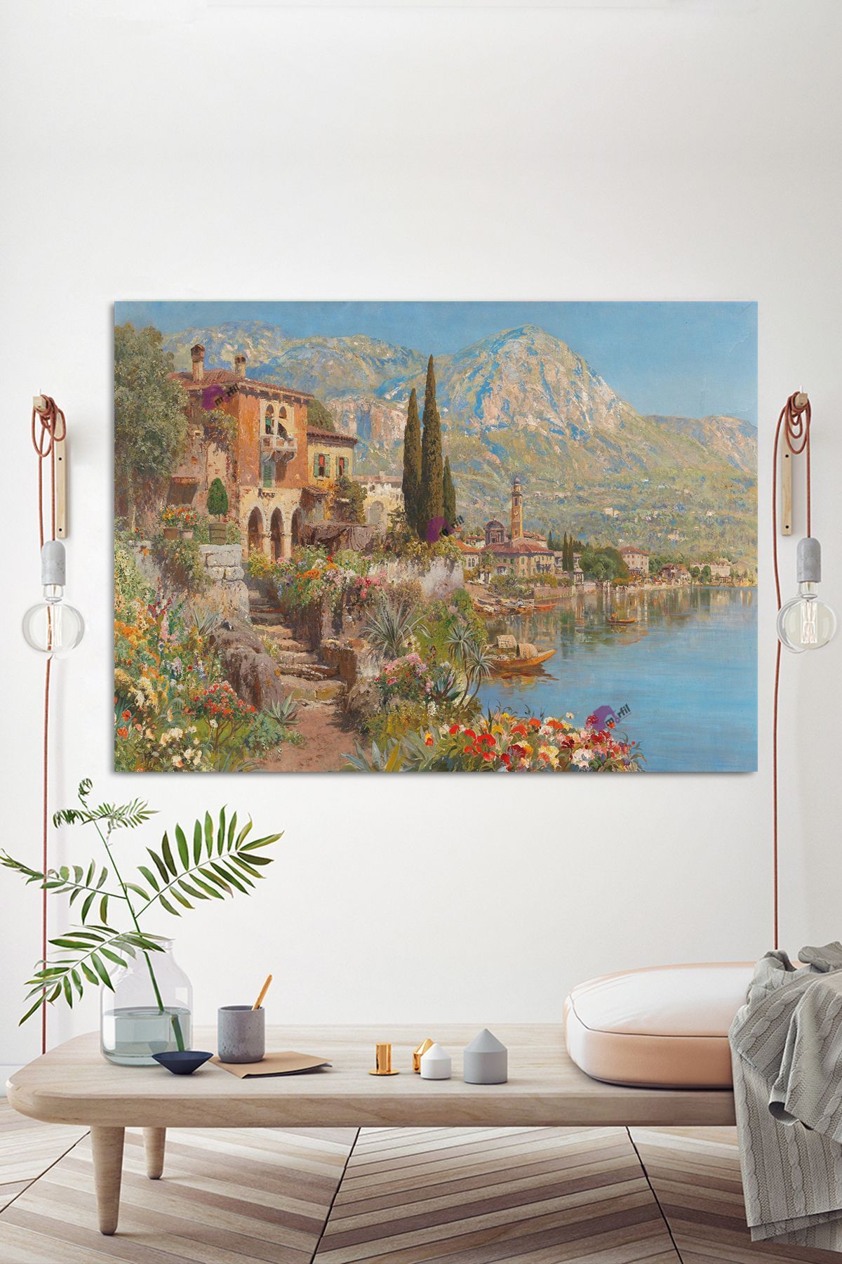 Alois Arnegger Garda Gölü'ndeki Riva Manzarası Sanatsal Kanvas Tablo (7 farklı ölçü)