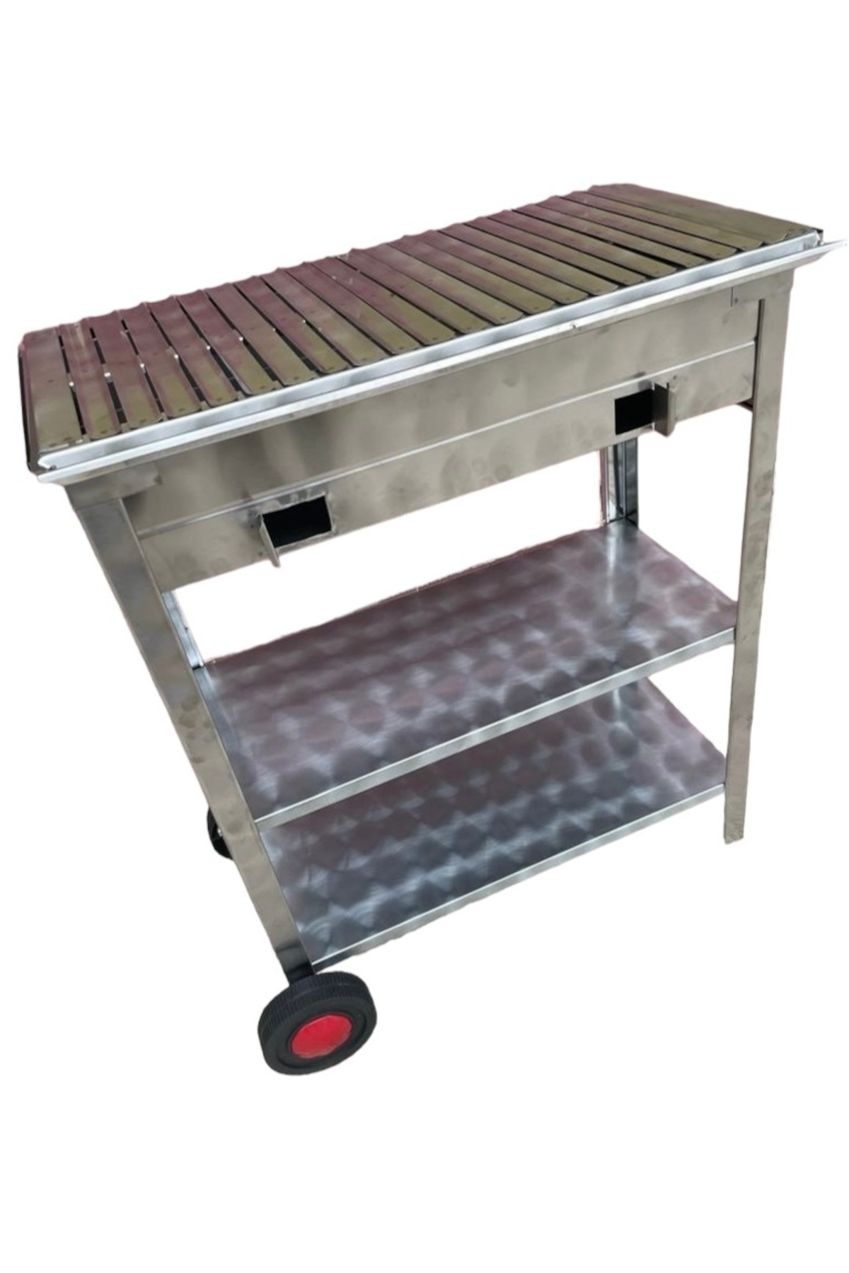 Paslanmaz Kömürlü Mangal Tekerlekli 40 x 80 Cm Çift Sehpalı