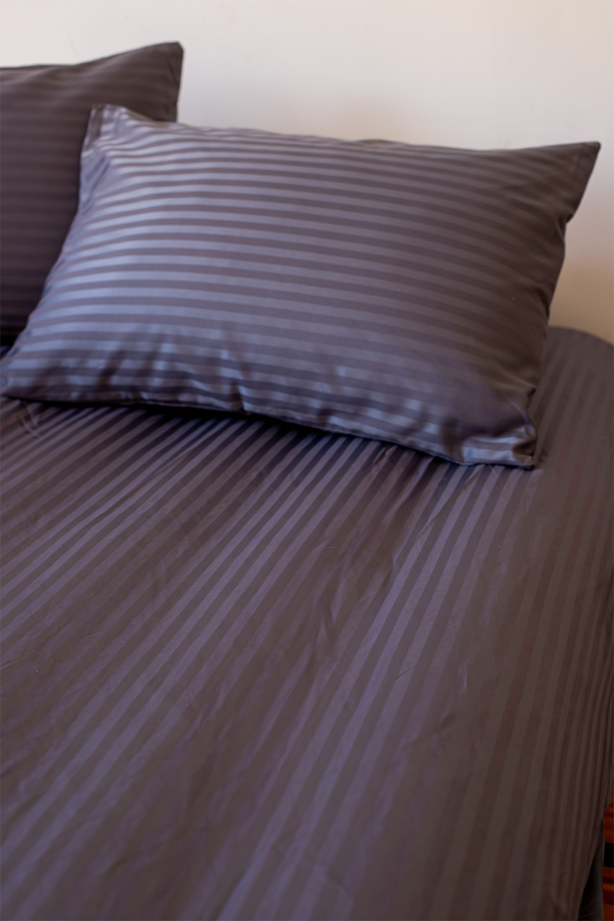 Tekstil Home-Luxury Color Series Striped Cotton Elastic Fitted Sheet Set Double Anthracite 2