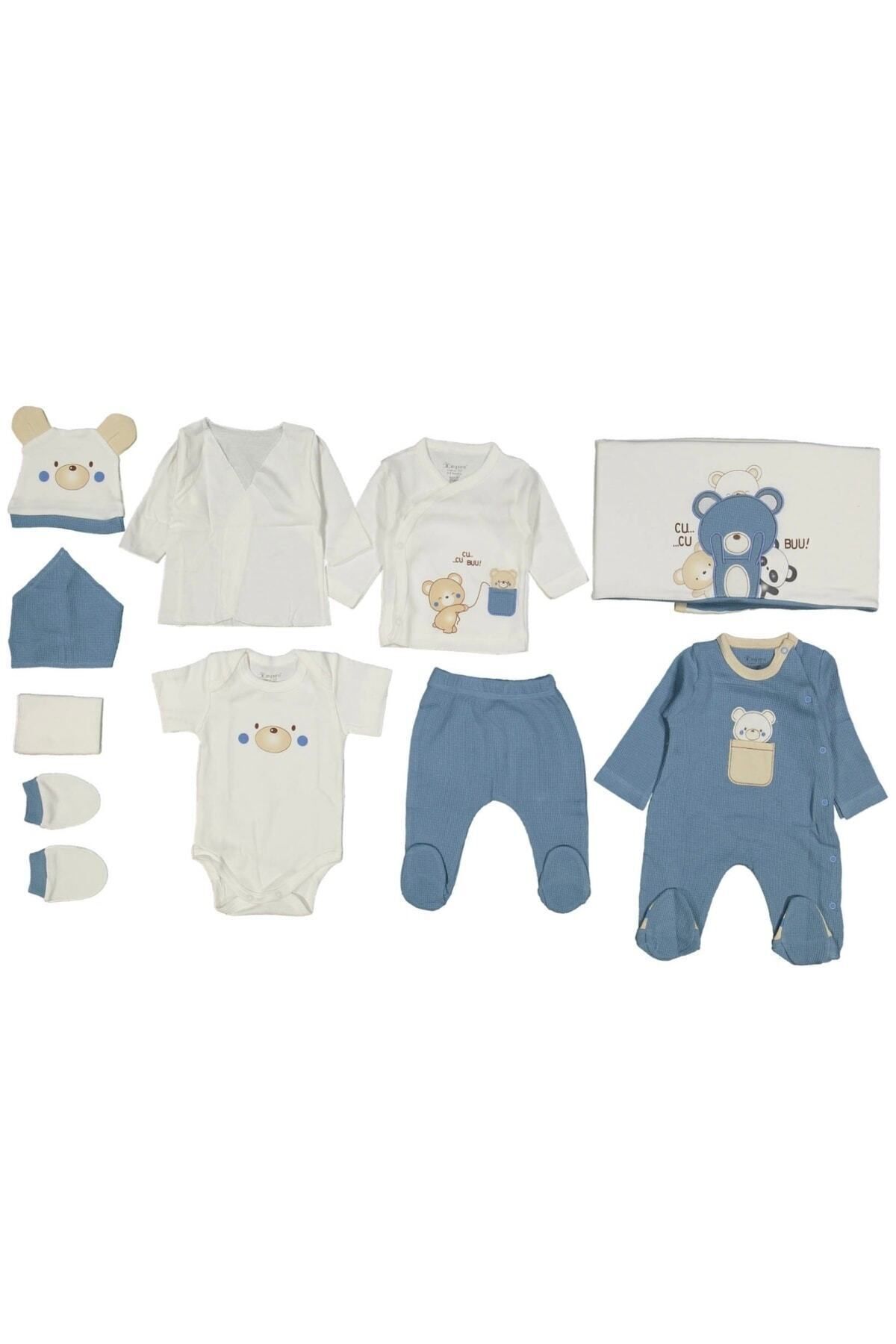 Cherub Baby Waffle Kumaş Ayıcık Baskılı %100 Pamuk Yenidoğan Erkek Bebek 10 Parça Hastane Çıkışı Zıbın Seti fotoğrafı 3 (önizleme)