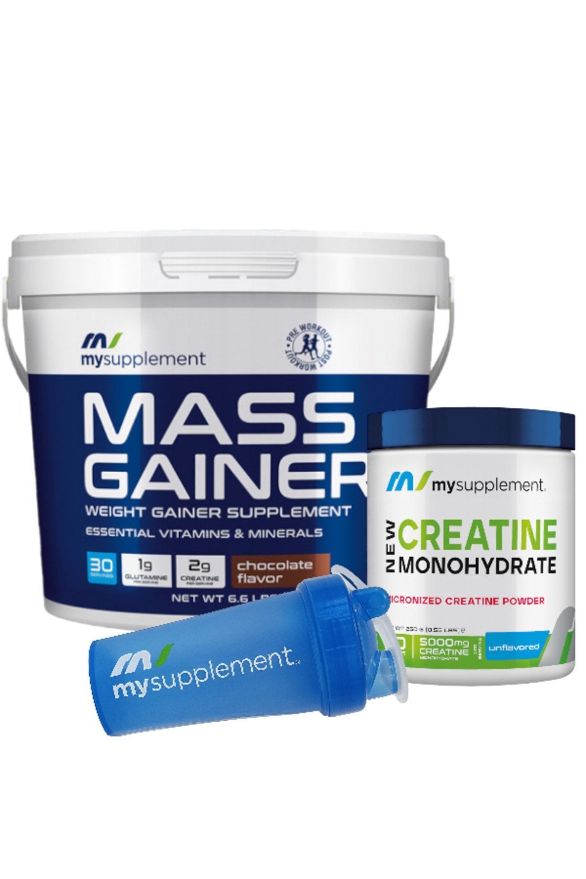Mass Gainer 3 Kg Çikolata Karbonhidrat Tozu - Creatine Monohydrate Kreatin 250 gr - Kilo - Hacim