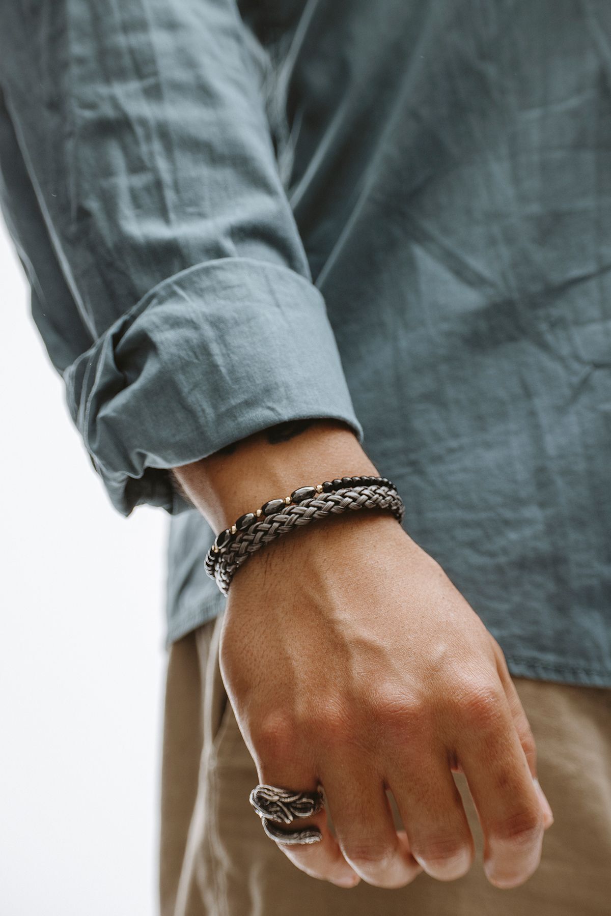 Hematit ve Oniks Taşlı Hasır Duble Örgü Oval Bileklik thumbnail 2