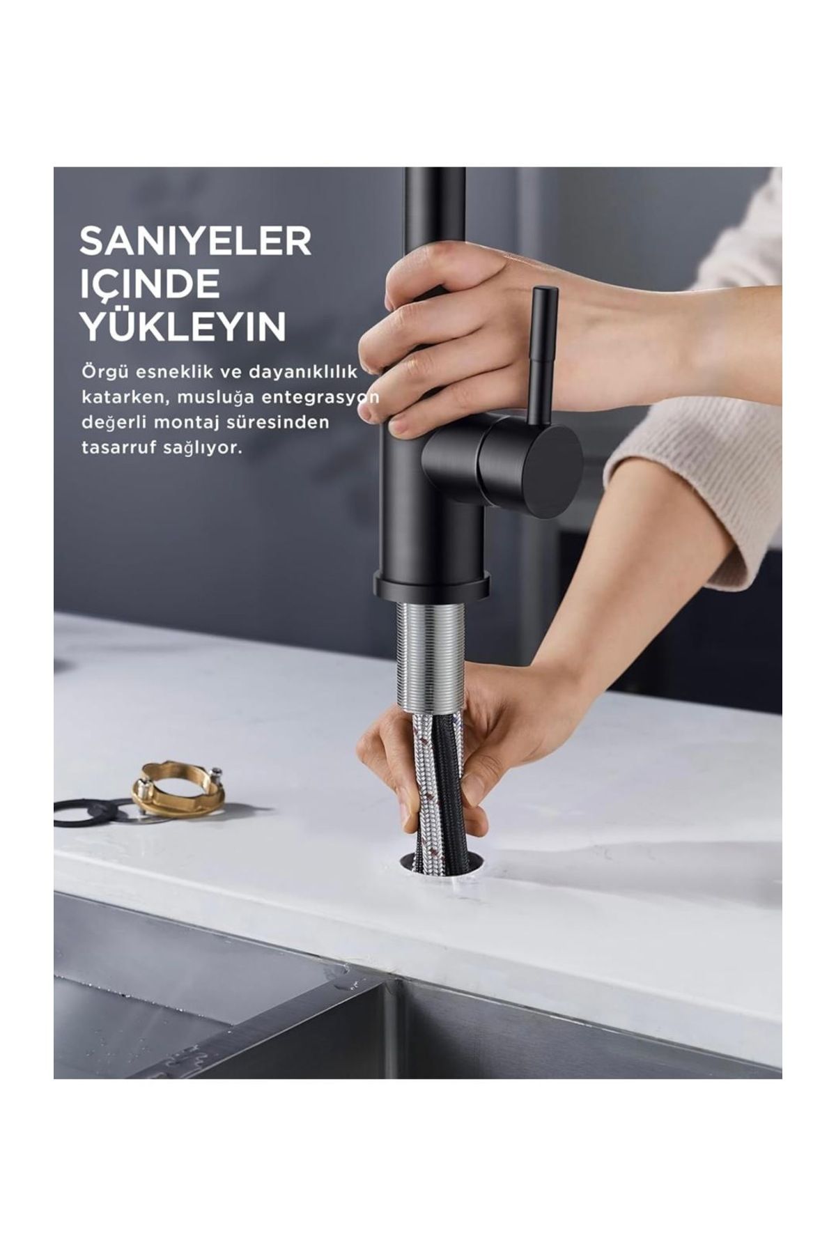 İSAOĞLU YAPI-Matte Black Spiral Sink Faucet - Extending Pull and Shower Effect Fixture 4