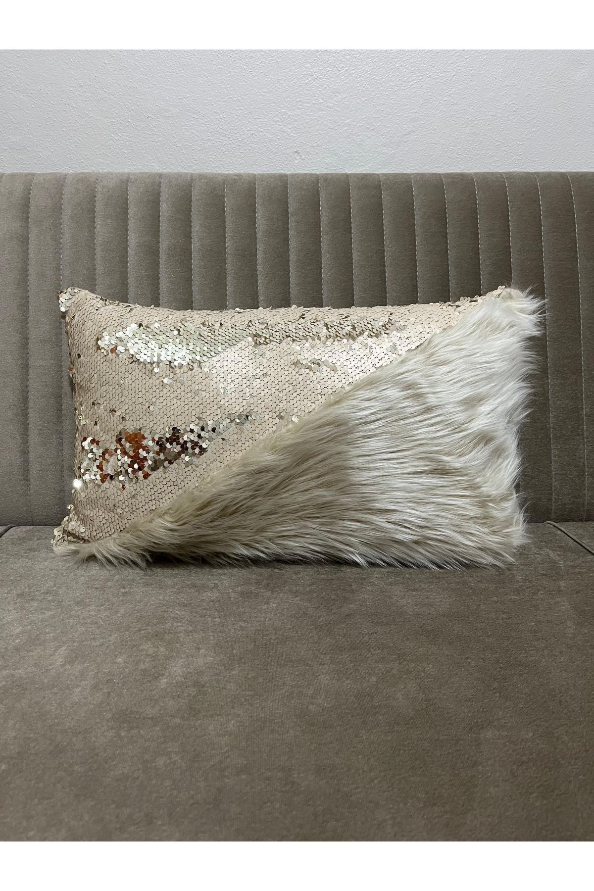 YILMAZHOME-Sequin Plush Rectangular Triangle Throw Pillow Cover 2