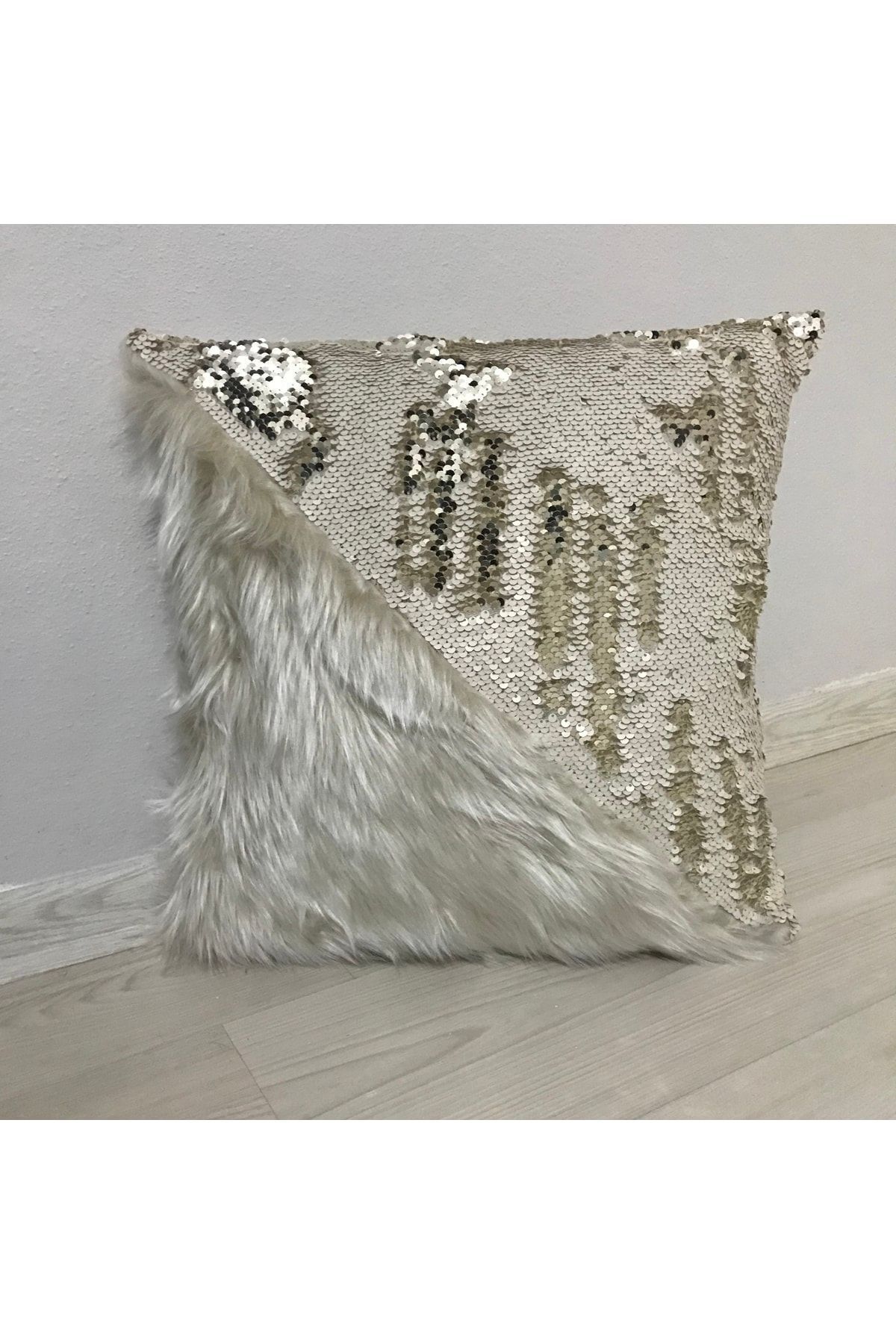 YILMAZHOME Husă De Pernă Triunghiulară De Pluș Cu Paiete - 42 x 42