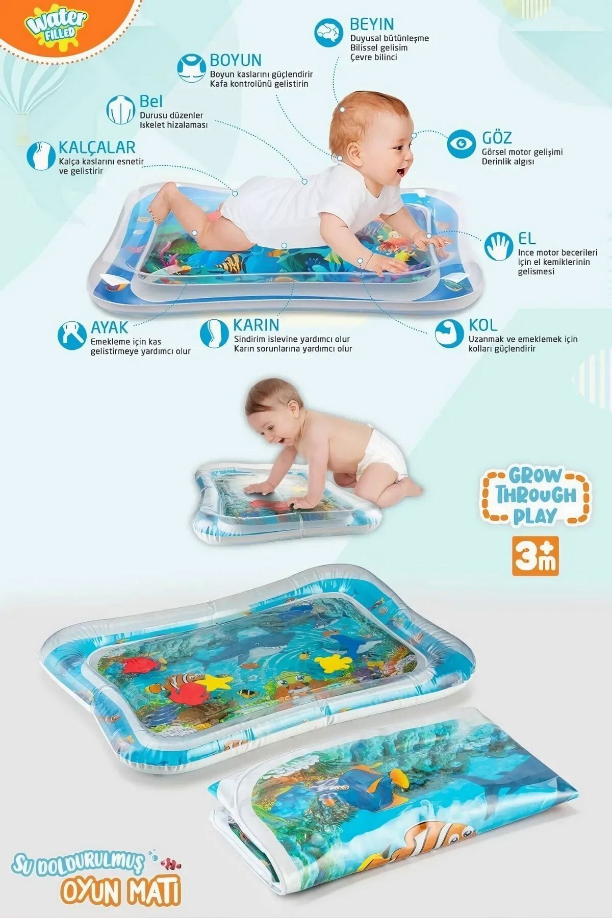 Apexma Bebek Oyun Su Matı (Tummy Time)  - Bebekler İçin Sulu Karın Üstü Oyun Aktivite Seti fotoğrafı 3 (önizleme)