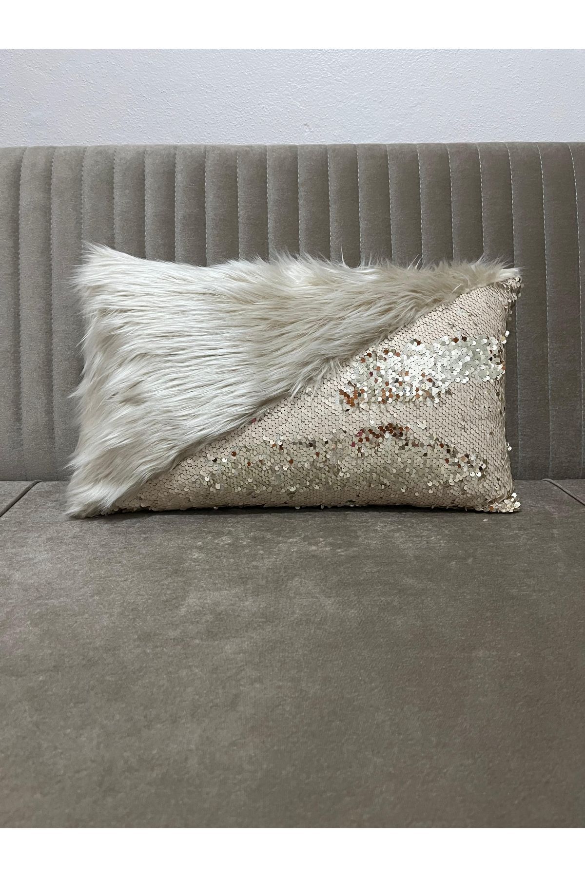 YILMAZHOME-Sequin Plush Rectangular Triangle Throw Pillow Cover 4