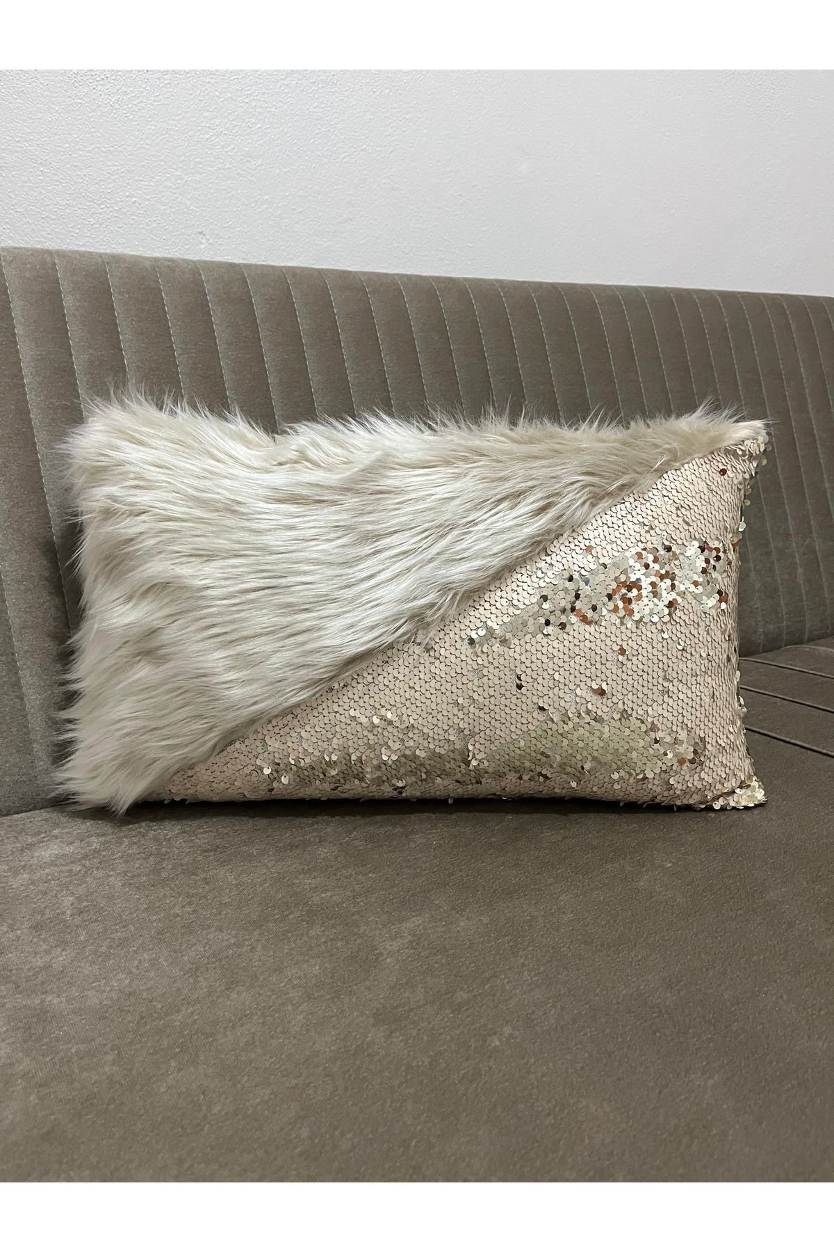 YILMAZHOME-Sequin Plush Rectangular Triangle Throw Pillow Cover 5