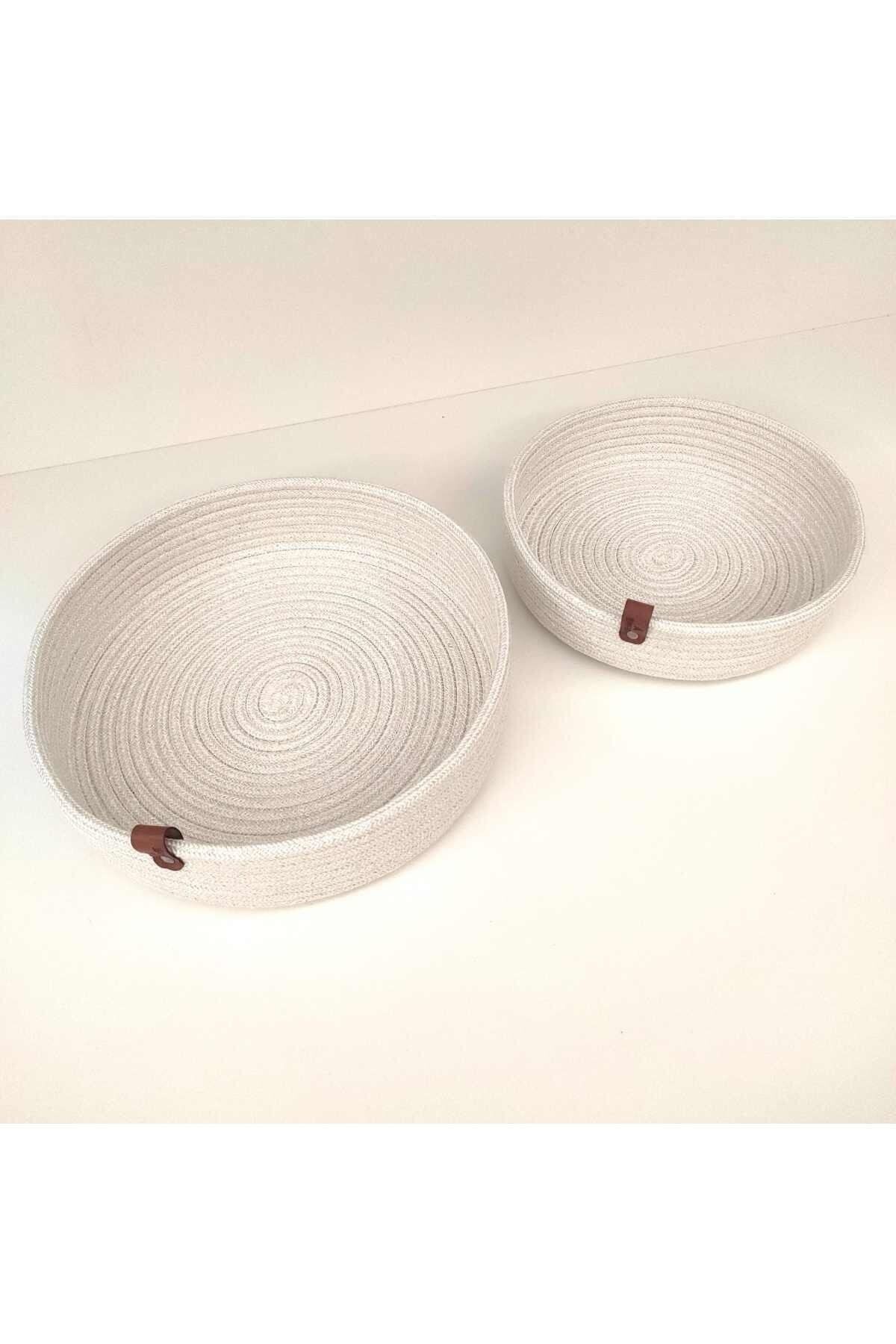 BEVEZ HOME-Wicker Basket Set - Multi-Purpose, Double Plate, Cream 2