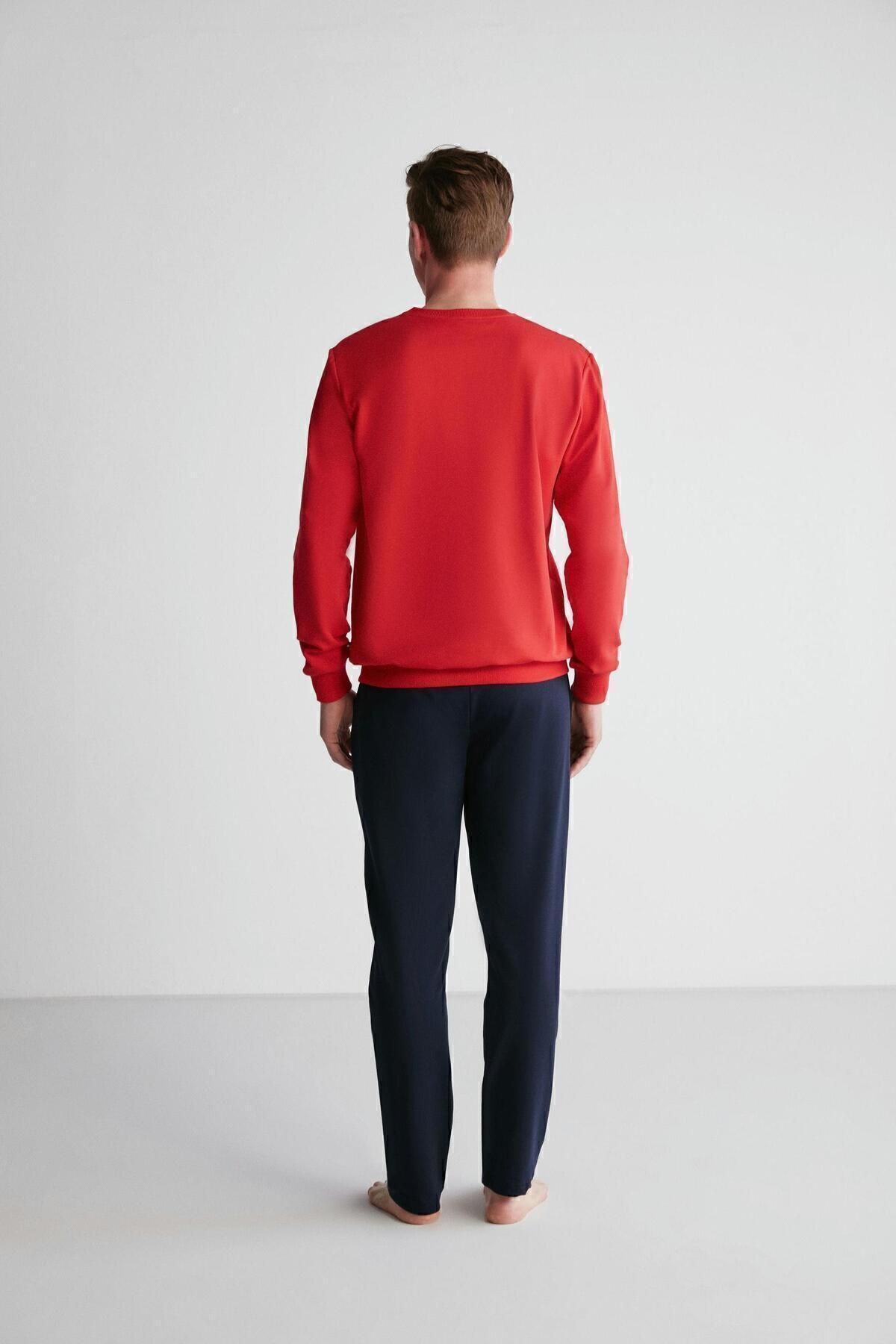 ست پیژامه قرمز مردانه سوئیشرت نخی شلوار گرمکن لباس خواب راست U.S. Polo Assn.