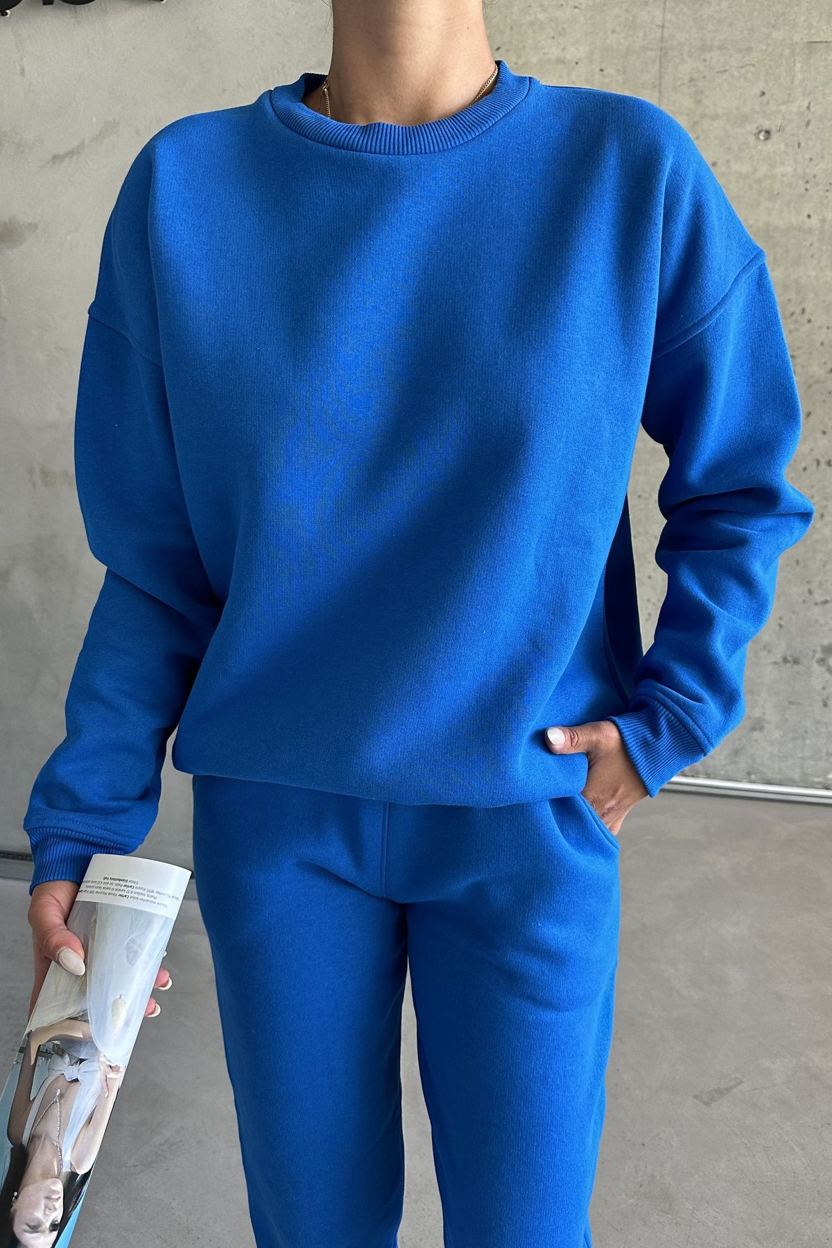 MODAGEN-Unisex modrá oversize tepláková souprava - Crew Neck Sax 3