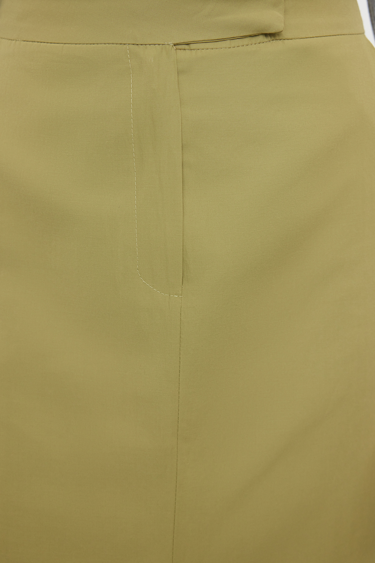 Trendyolmilla  Haki Premium Straight Önden Yırtmaçlı Midi Boy Dokuma Etek TWOSS24ET00071 - Görsel 4