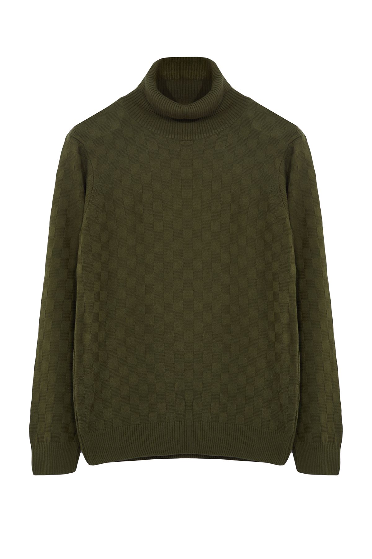 Trendyol Collection-Khakifarbener Slim-Rollkragenpullover – kariert/kariert TMNAW20VK0004 7