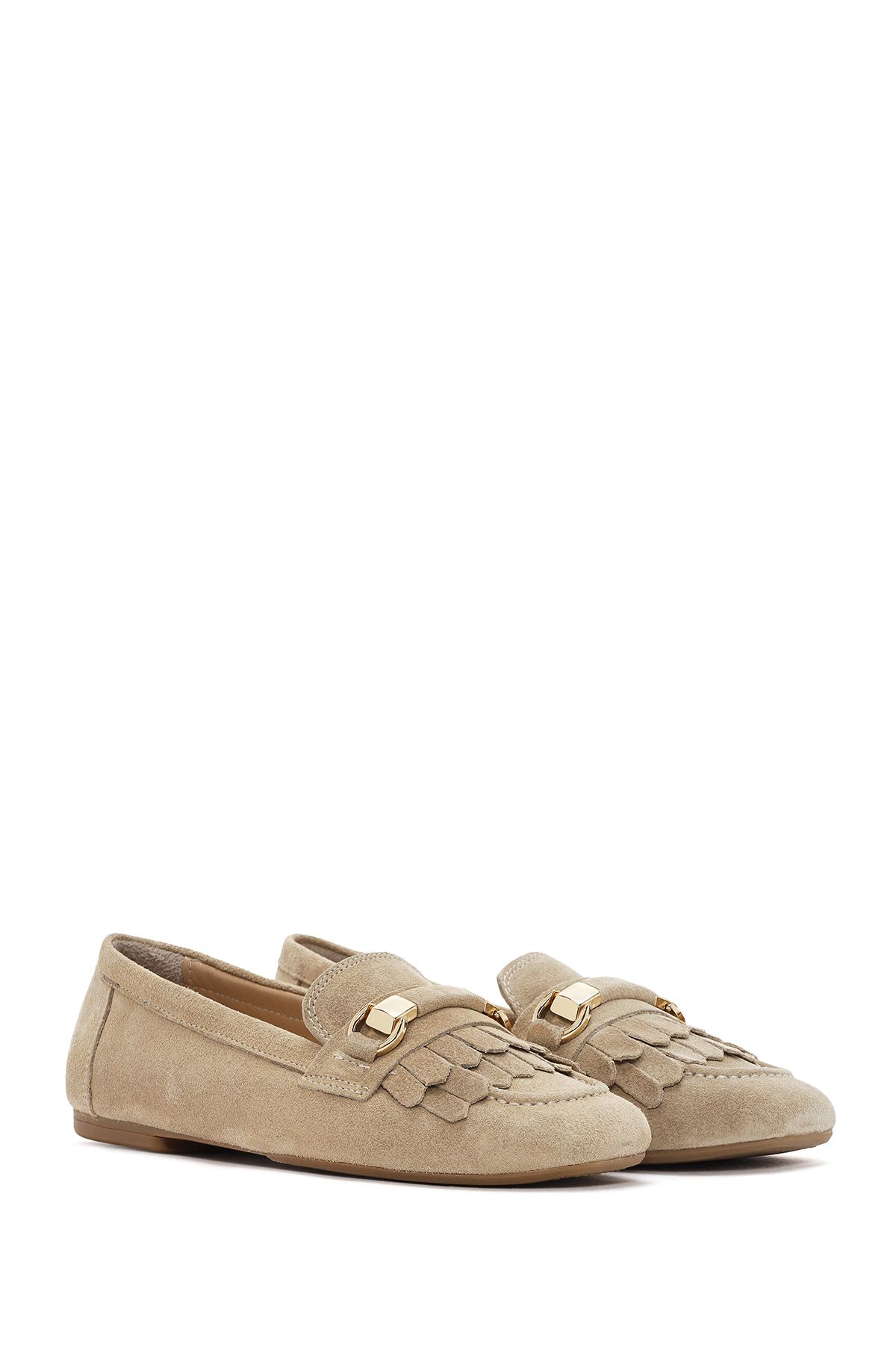 لوفر نود زنانه چرمی Beige Loafer 24SFD202210 اورجینال Derimod
