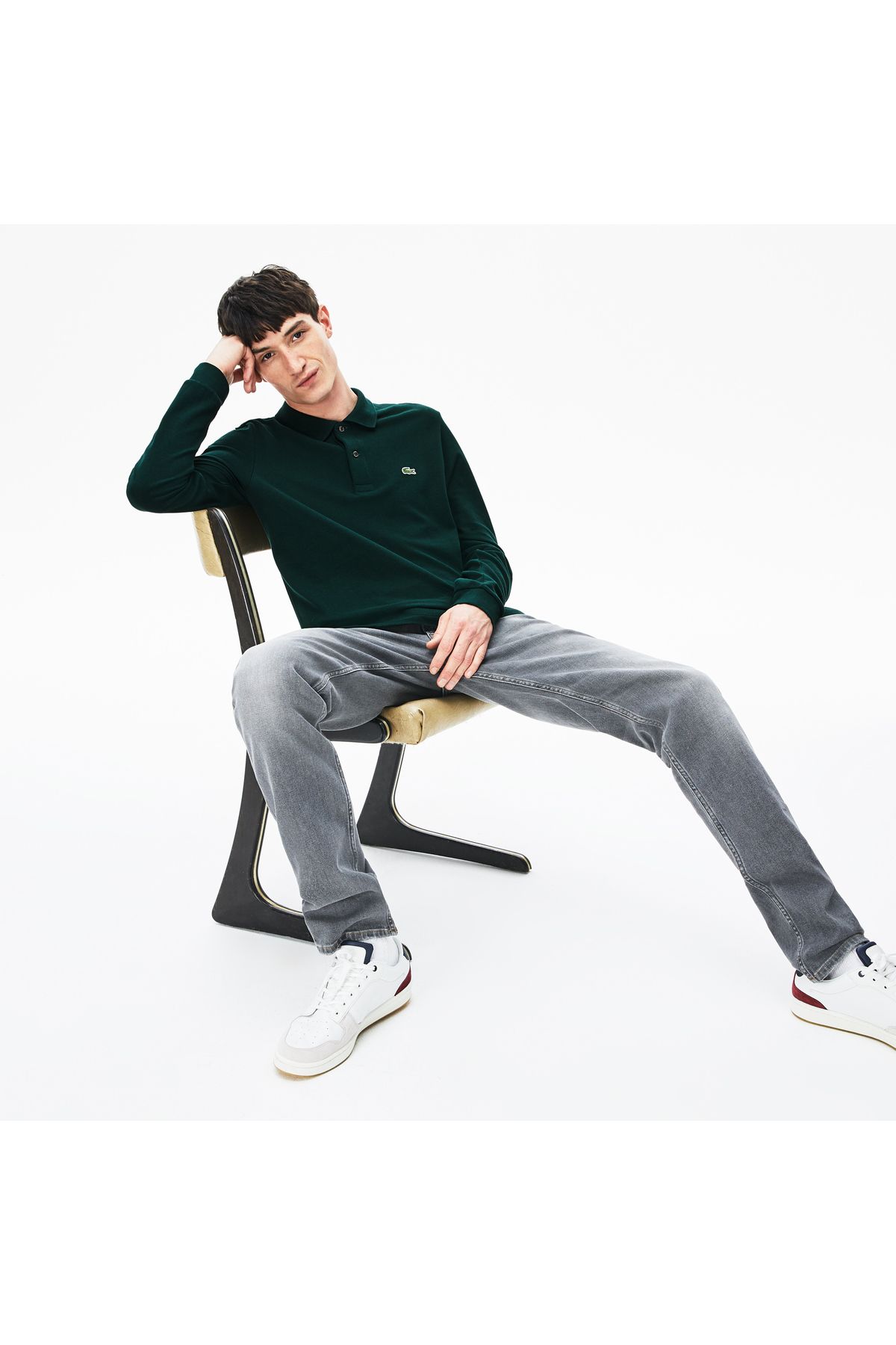 Lacoste L.12.12 کلاسیک مناسب مردانه آستین بلند تیره چوگان