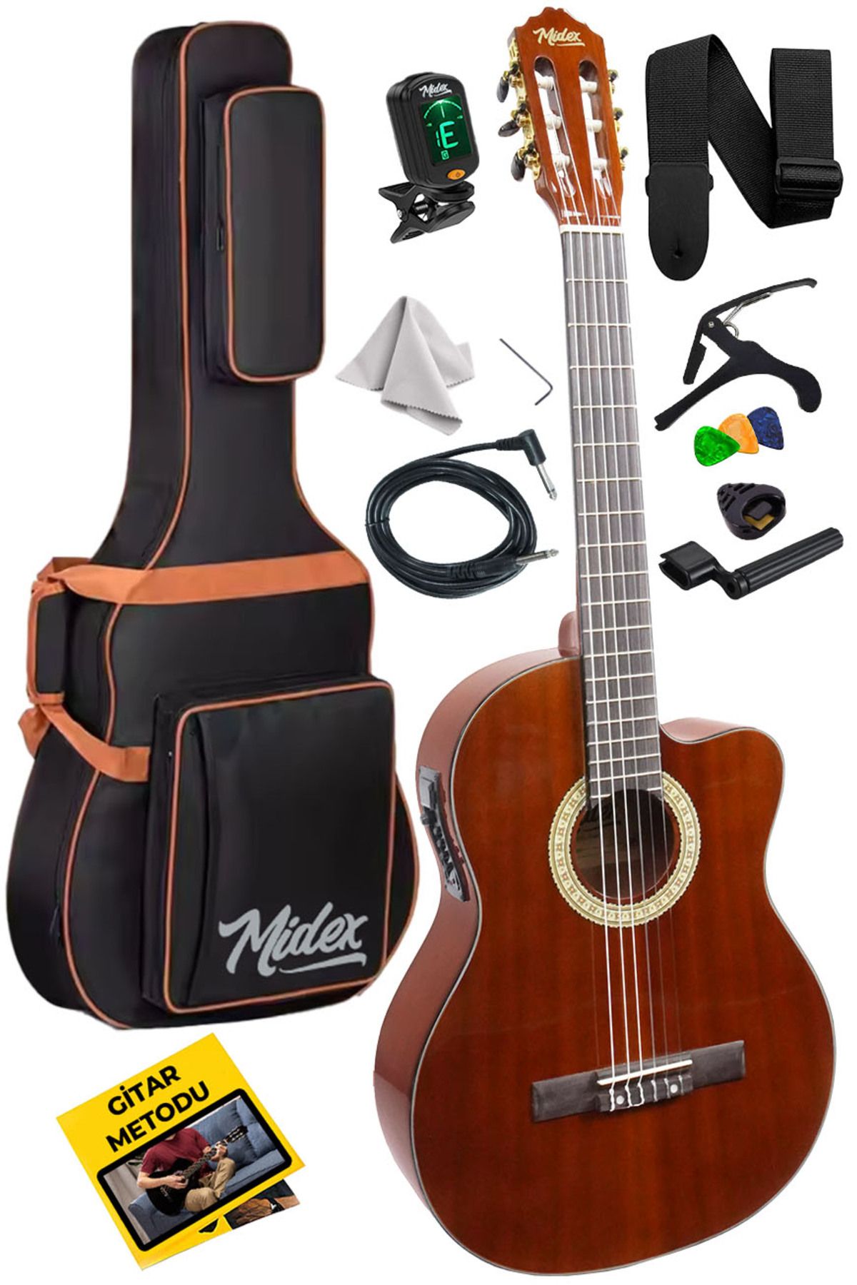 X48 Profesyonel Masif Ağaç Ekolayzerli Elektro Klasik Gitar Seti 4/4 Üst Segment - 1