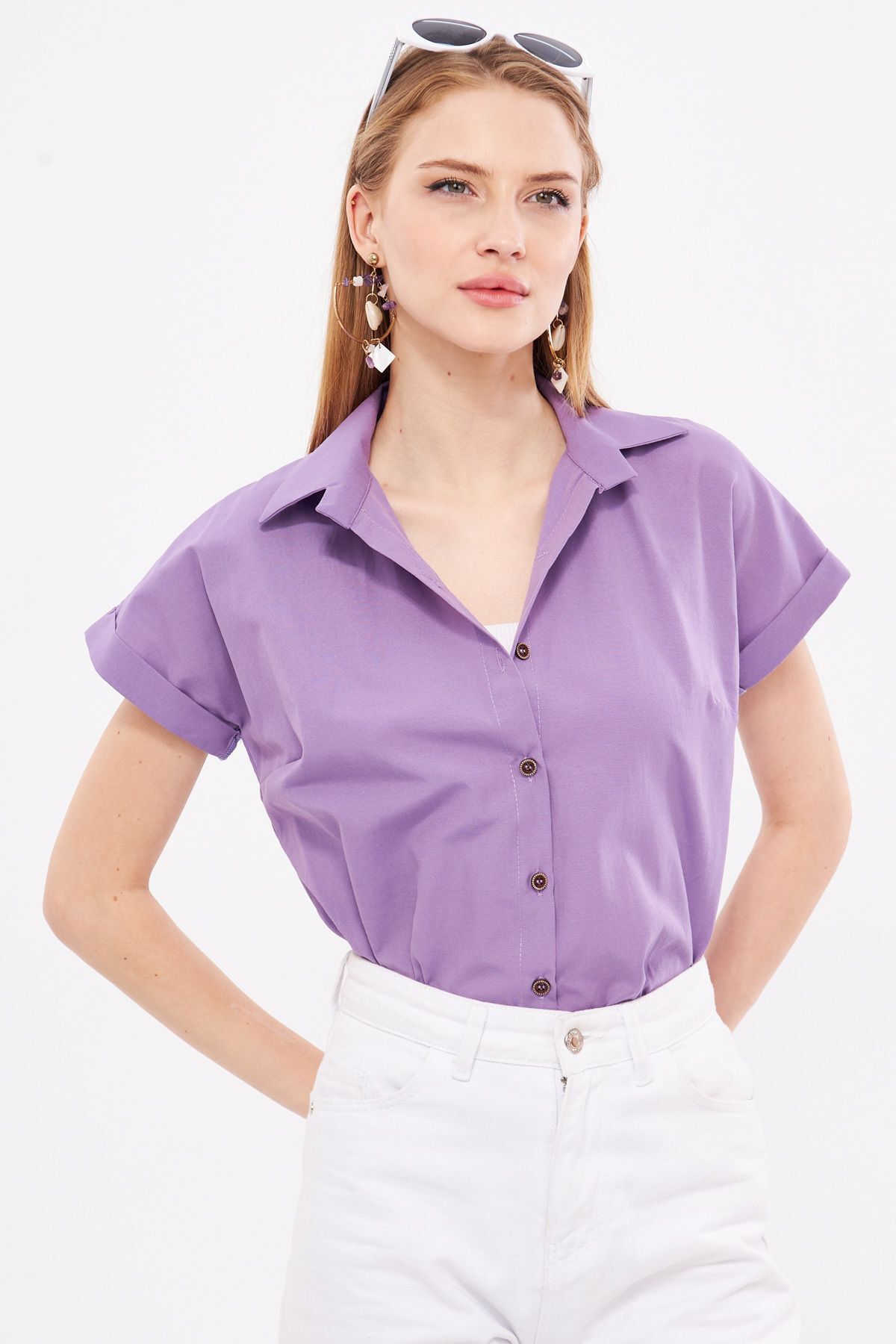 armonika-Cămașă de damă liliac - mânecă scurtă, ARM-19Y001065 5