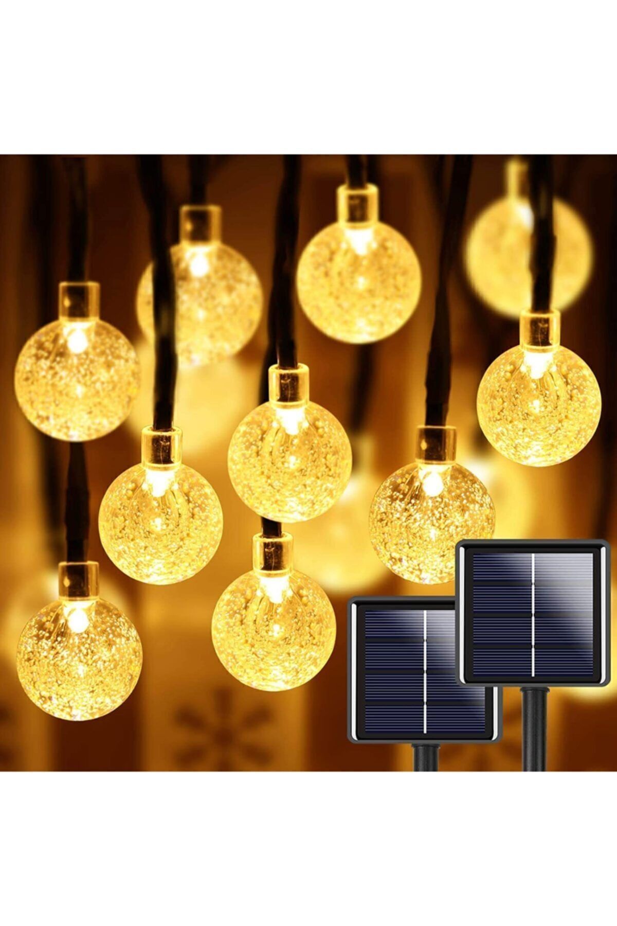 Lucente Leddükkanı 50 Led 7 Metre Sarı Güneş Enerjili Led Işık Solar Bahçe Teras Balkon Ağaç Lambası Aydınlatması