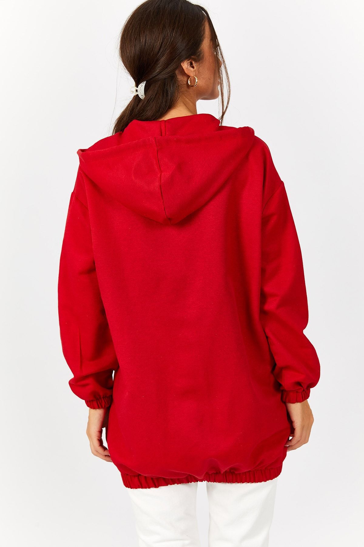 armonika  Kadın Kırmızı Fermuarlı Kapişonlu Trençh ARM-21K024030 - Görsel 4