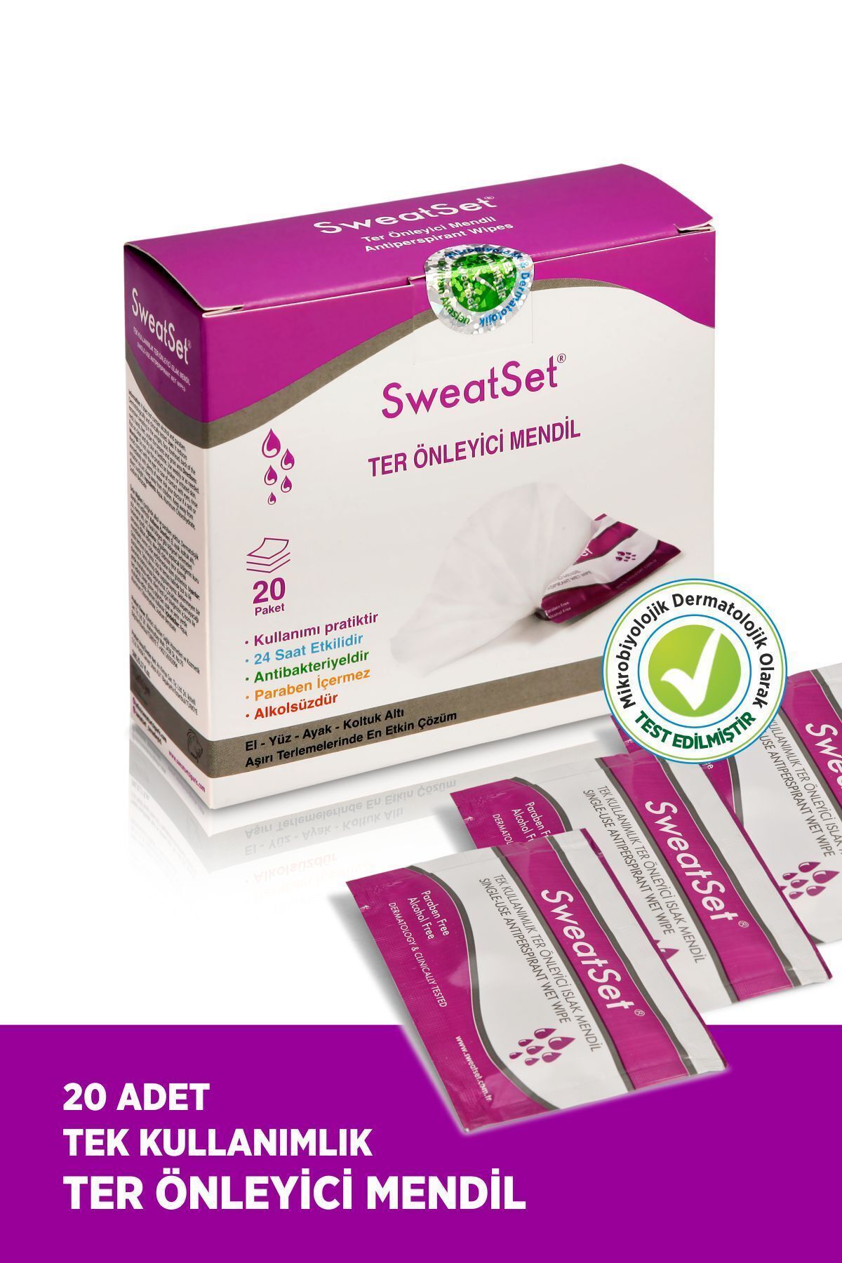 SWEAT SET-Anti-Perspiration Wipes 20 Pieces Underarm Hand Face Foot Disposable Sweat Wipes Single in Turkey 1
