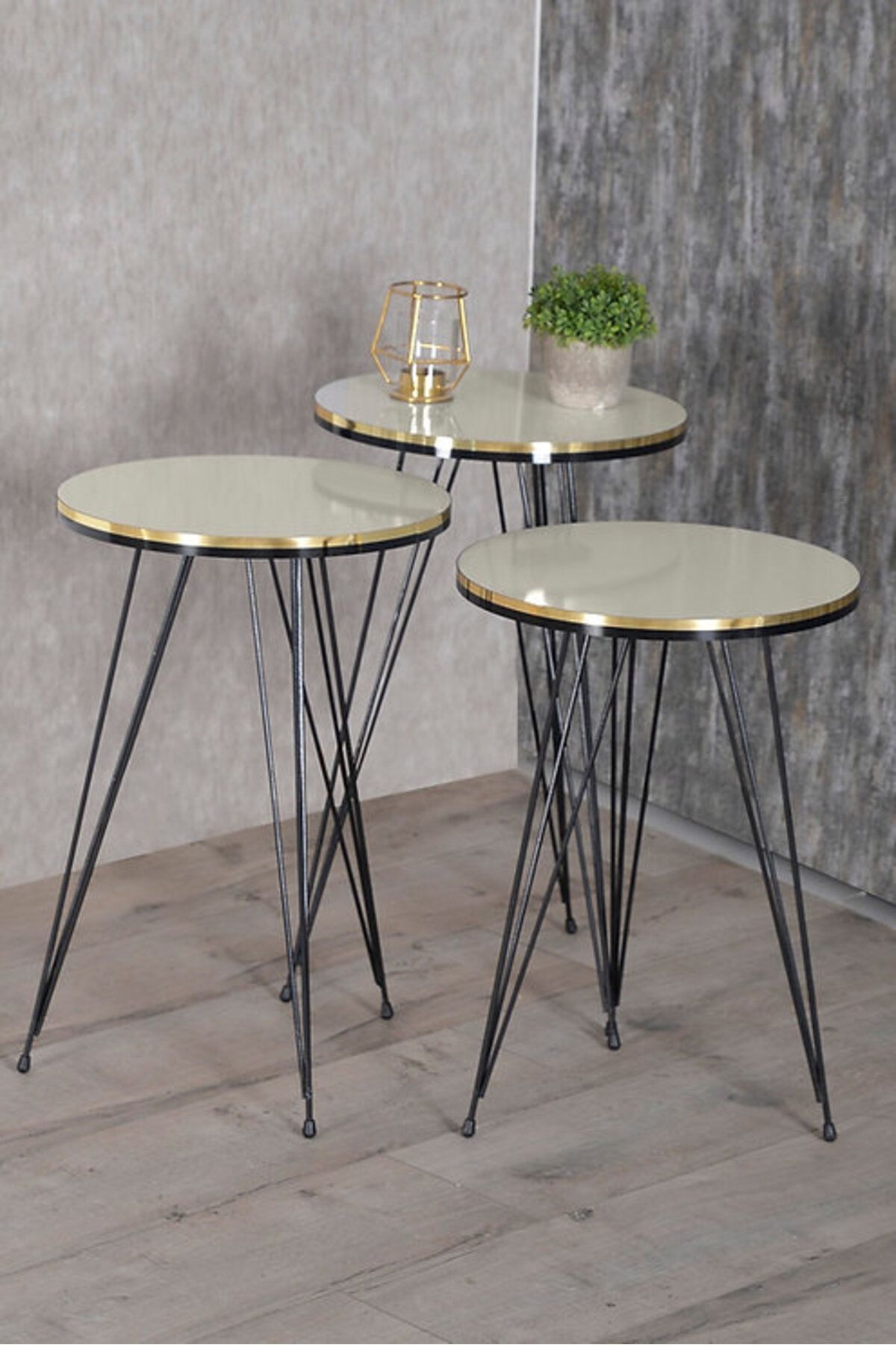Golden Bark-Serving Tables Set Of 3 Pieces, Serve Coffee And Tea And Add Elegance To Your Home - Beige/BLACK 2