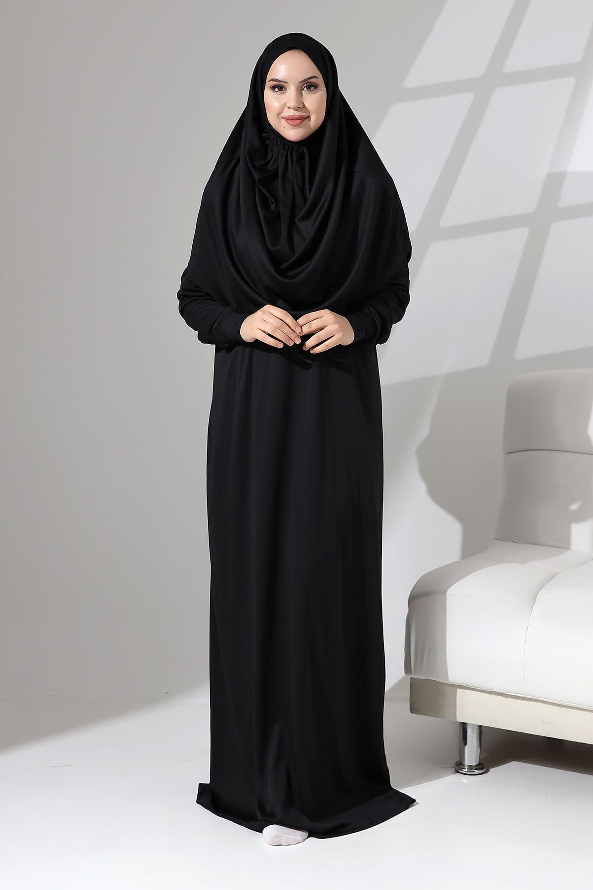 Berel Moda Manşeti Sandy Tek Parça Kullanımı Kolay Kendiliğinden Başörtülü Namaz Elbisesi