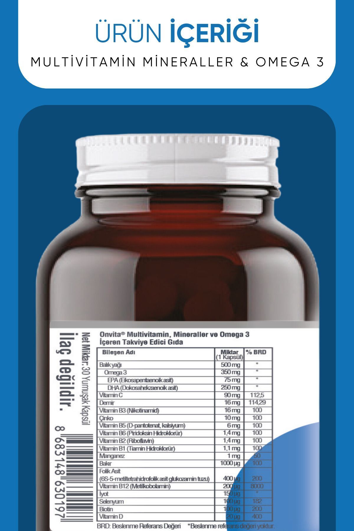 Onvita-Omega 3 and Multivitamin Minerals - 30 Soft Capsules 3