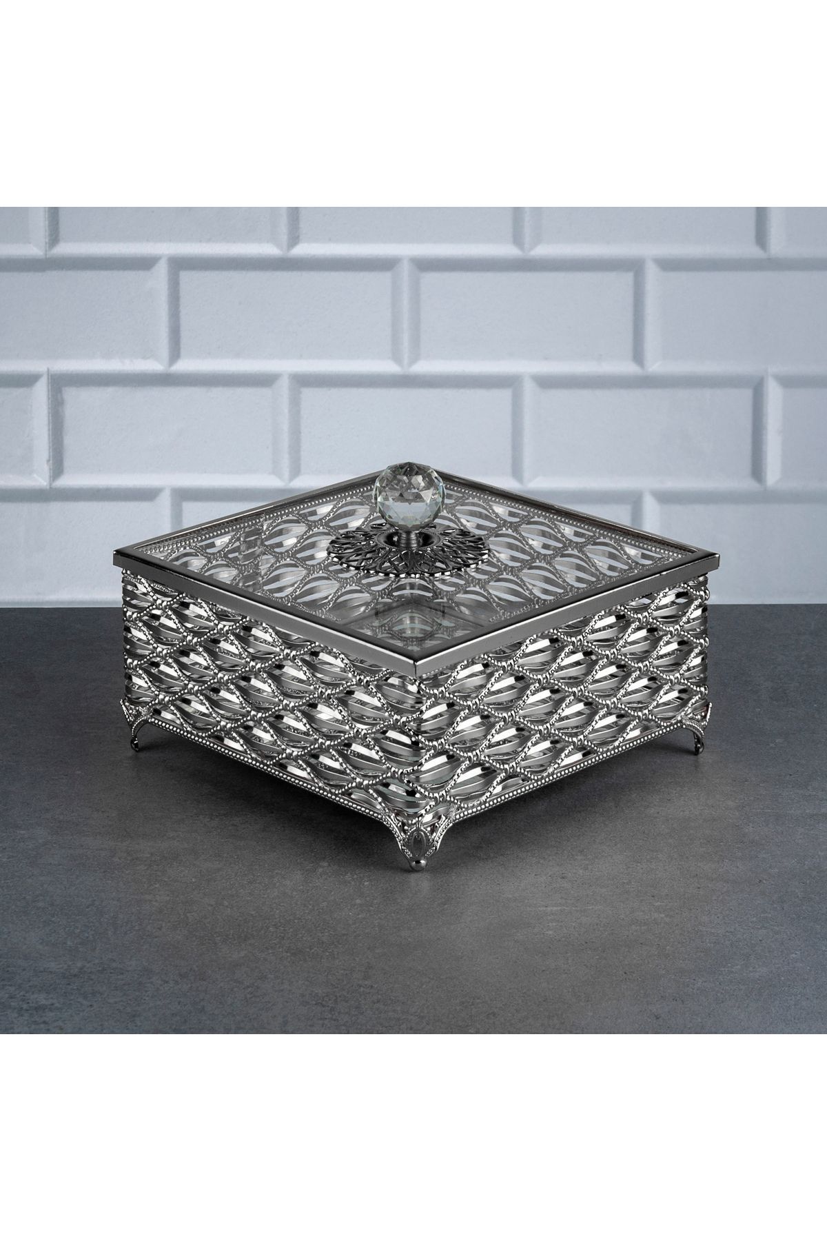 Square Mirrored High Sugar Bowl ( 18 Cm ) Silver Holiday Sugar Bowl 18x18x9cm
