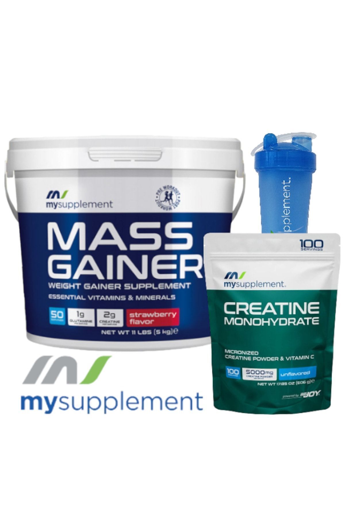 Mass Gainer Karbonhidrat Tozu Çilek Aromalı 5 Kg - Creatine Monohyrate Doypack 506g - Kilo - Hacim